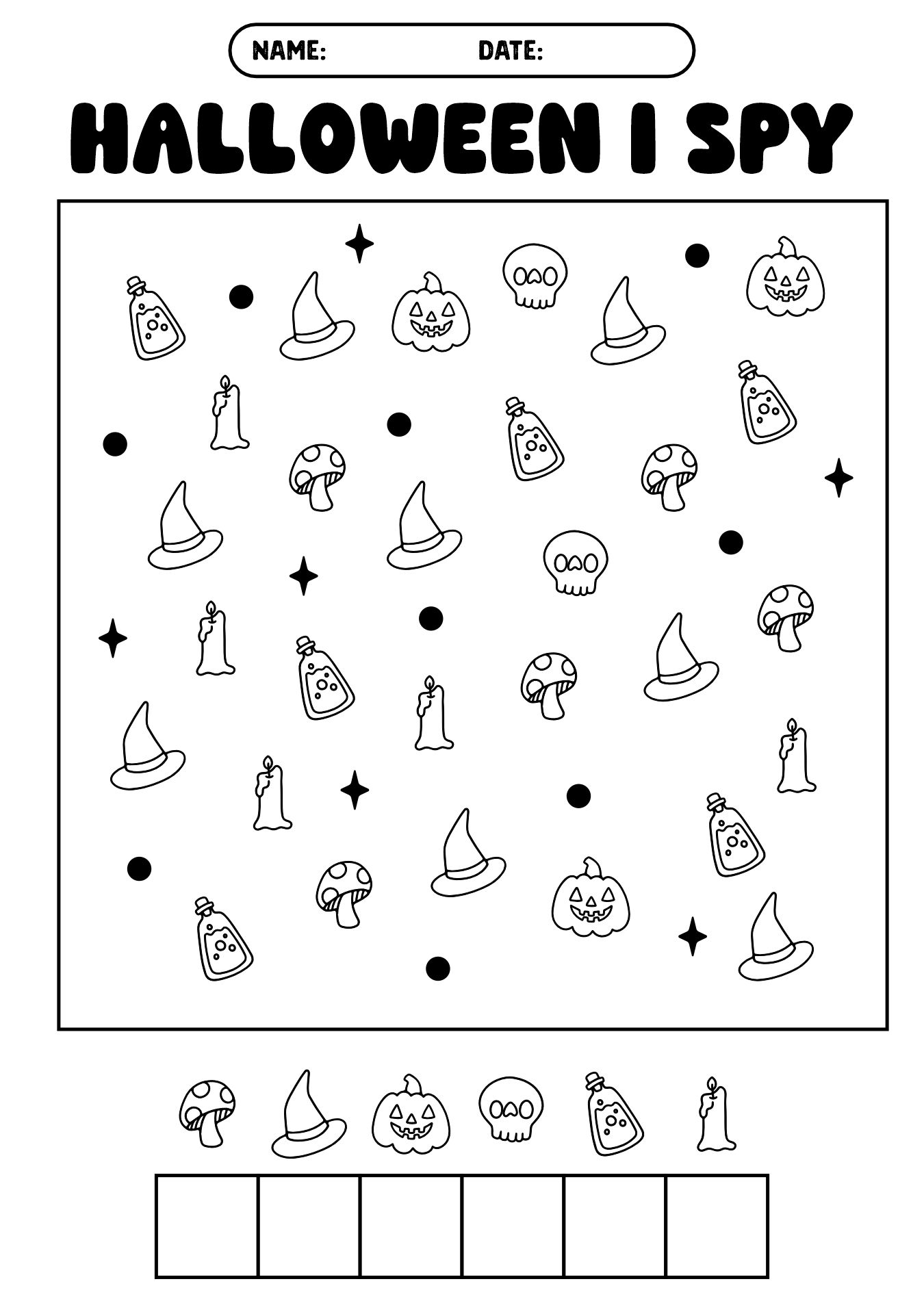 black and White Halloween I Spy Worksheets
