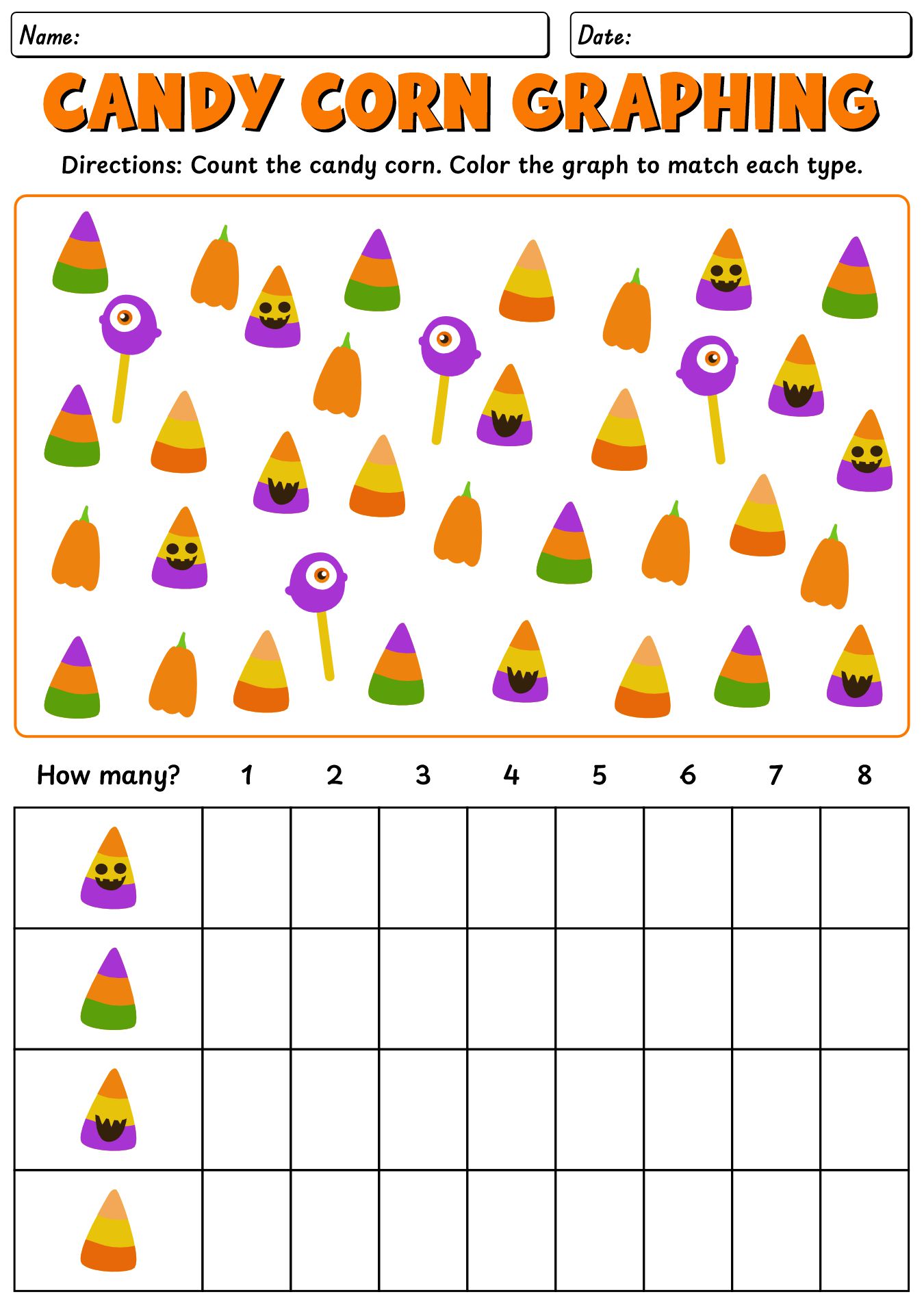 Candy Corn Graphing For Halloween Worksheet