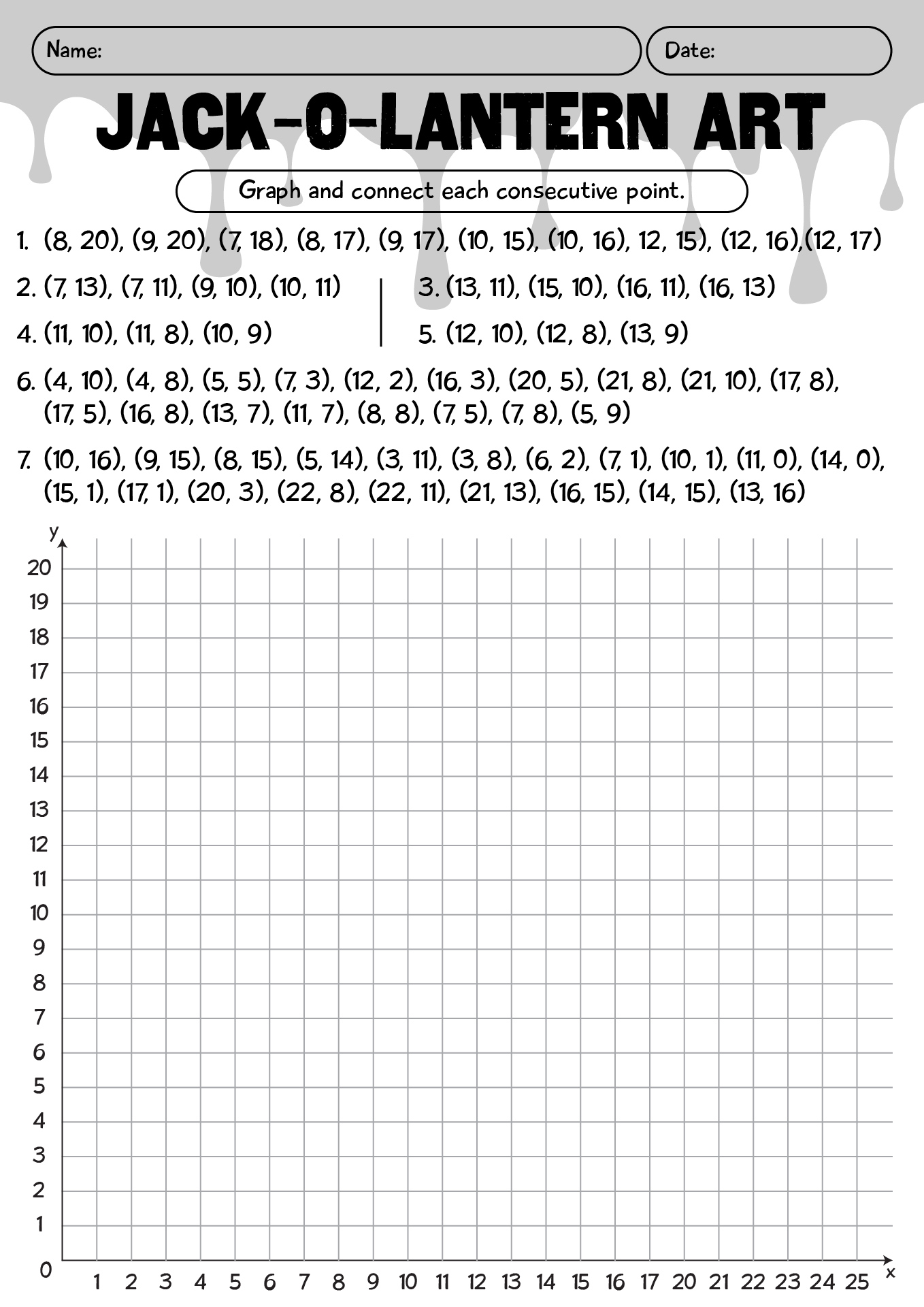 Cartesian Art Halloween Jack-o-Lantern Worksheets