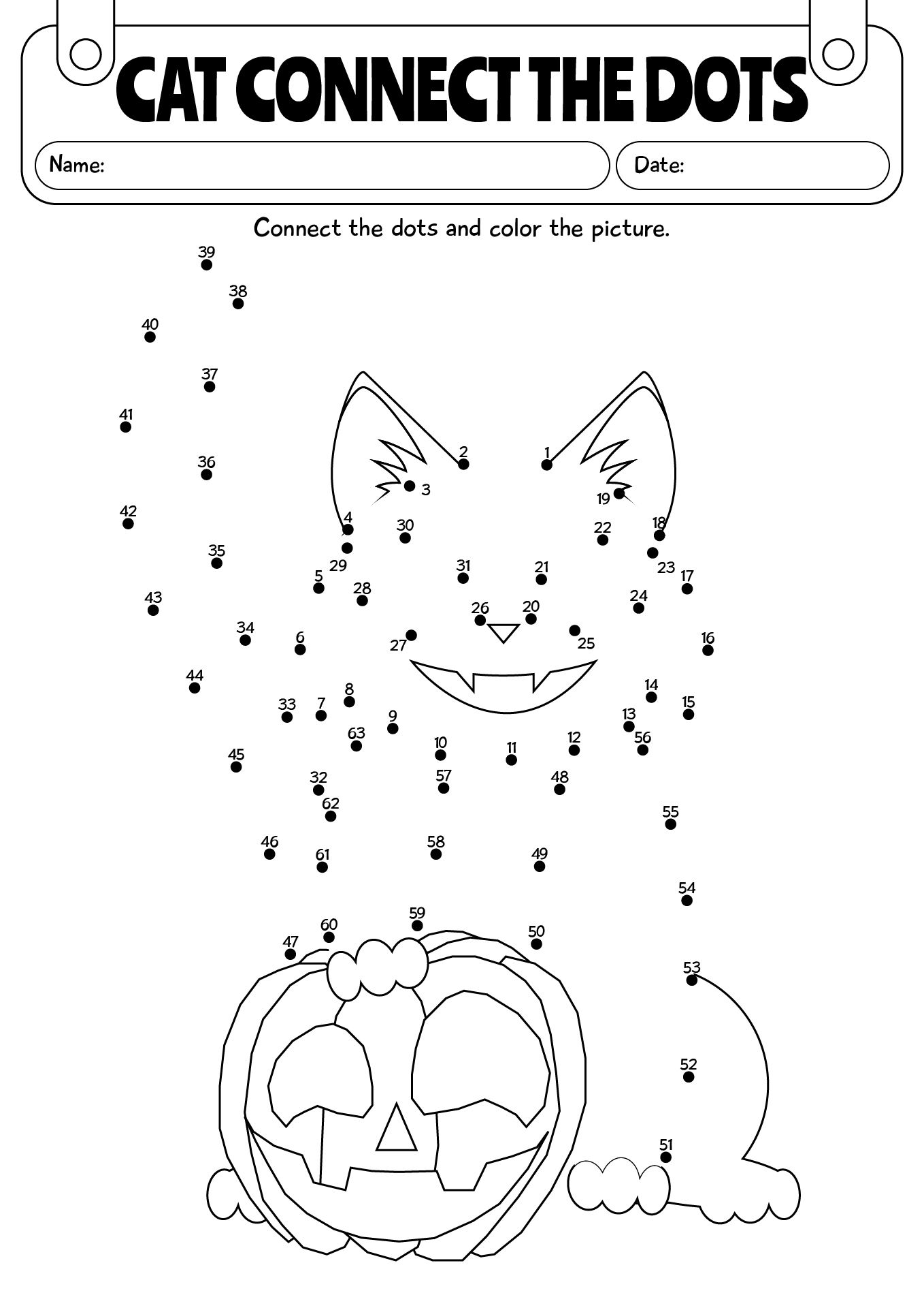 Cat Connect The Dots For Halloween Worksheet