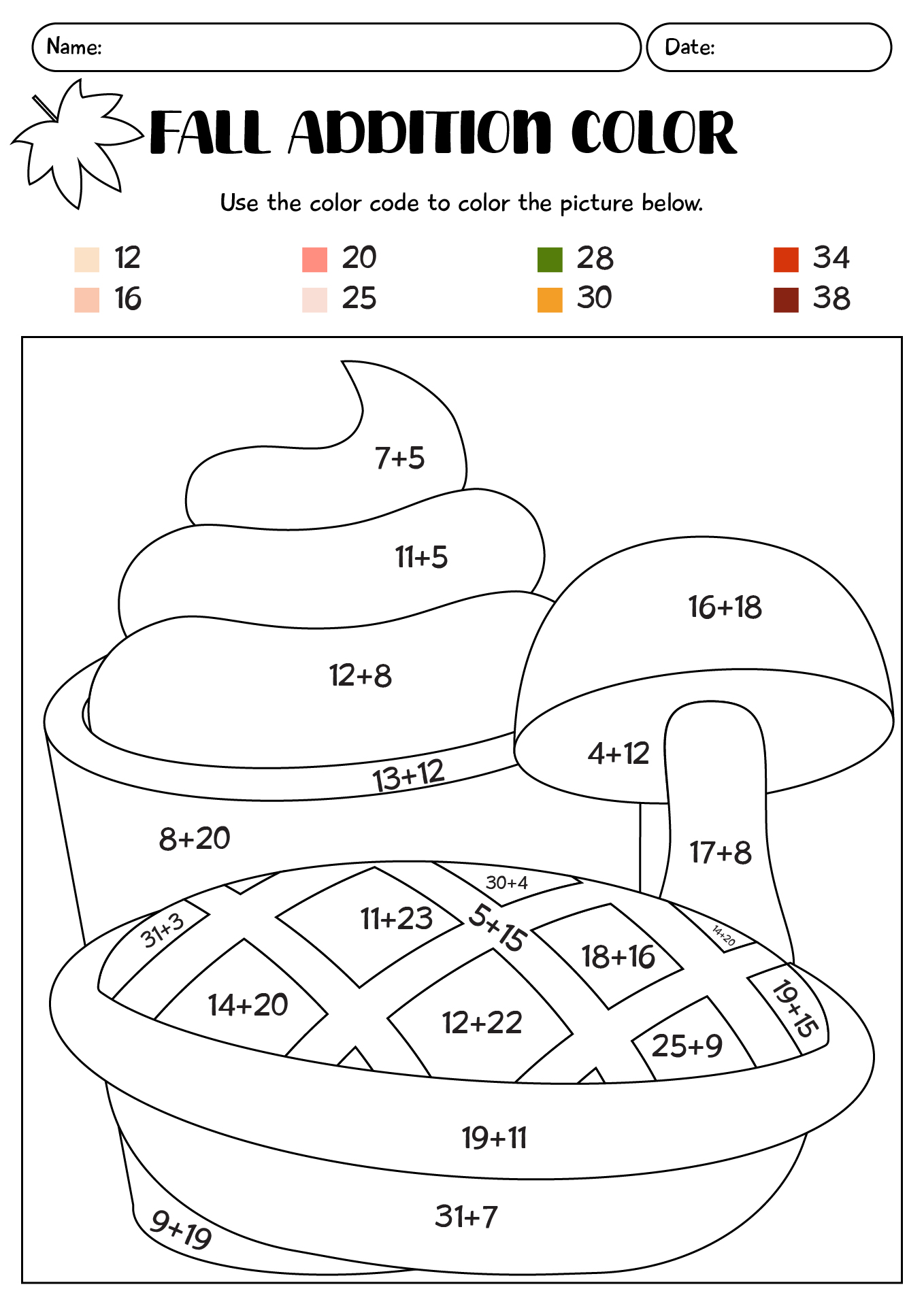 Color By Addition Fall Worksheet