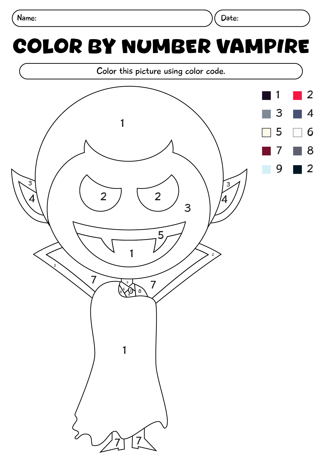 Color By Number Vampire Worksheet
