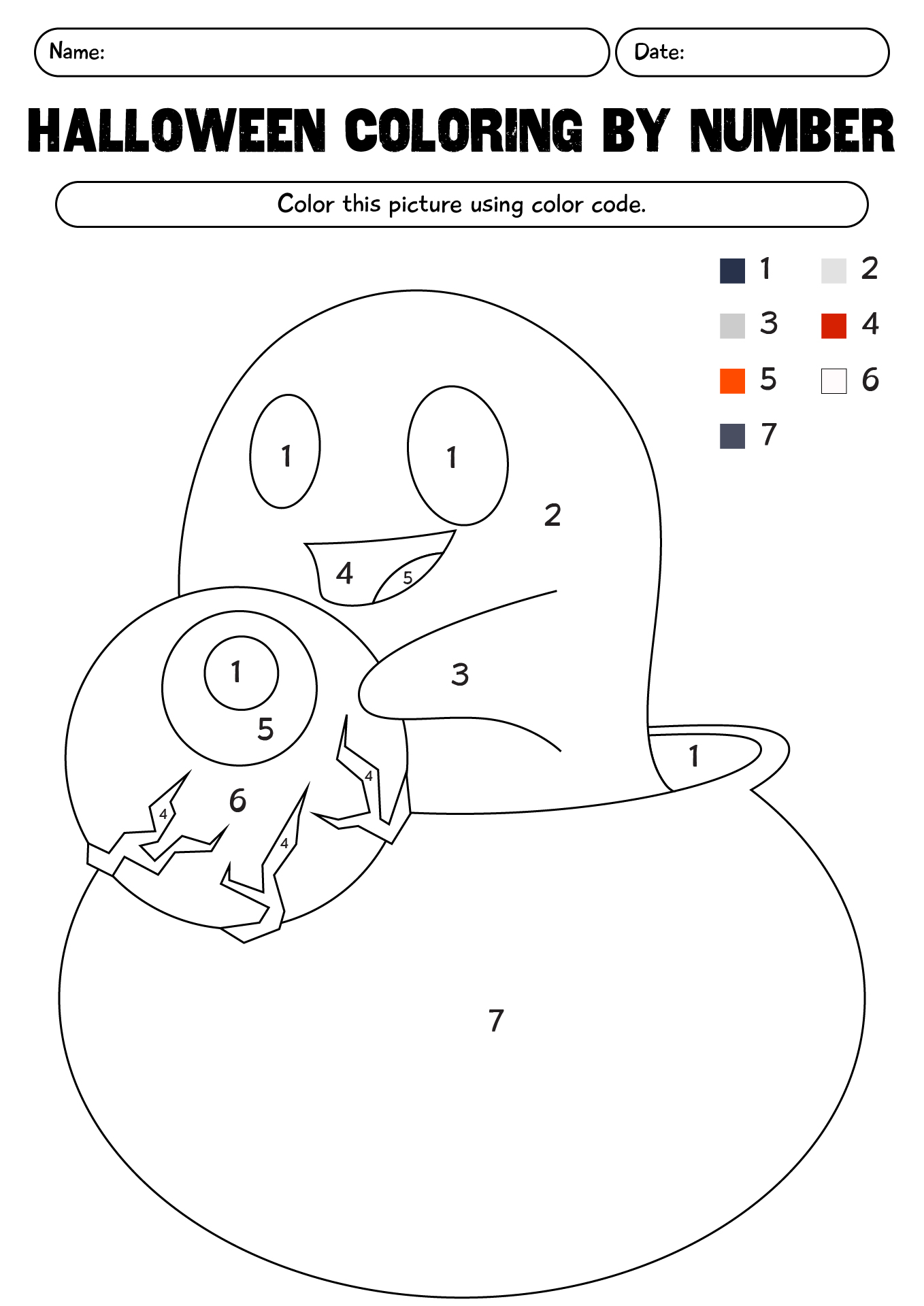 Color By Number Worksheet For Halloween For Preschool