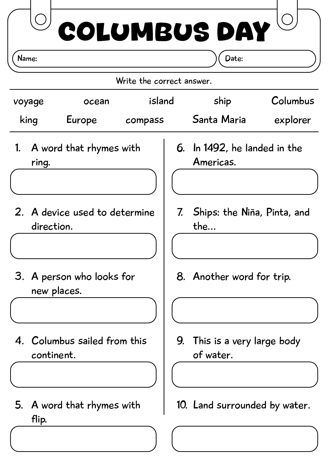 Columbus Day Activities For 3rd Grade