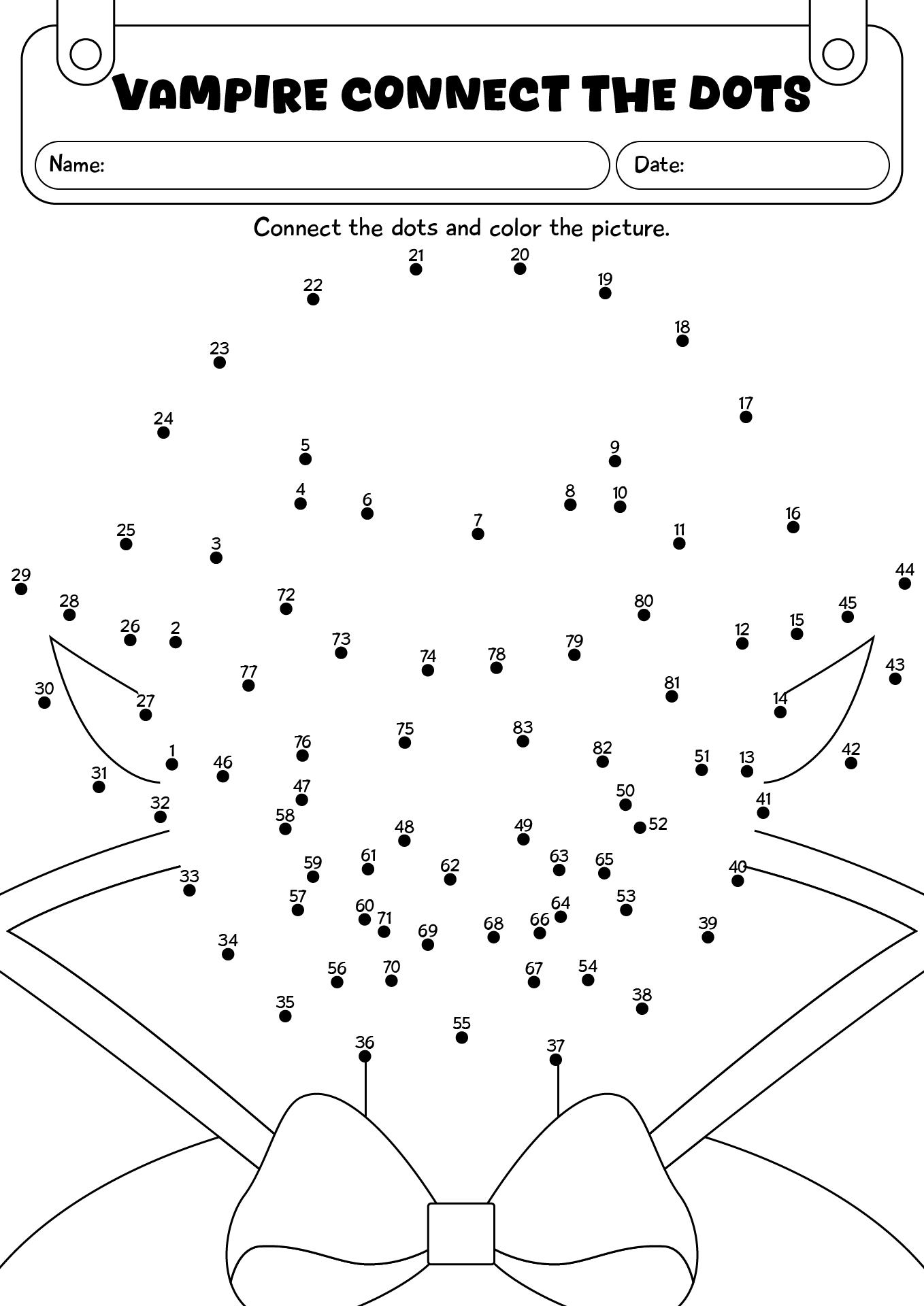 Connect The Dots Halloween Vampire Worksheet