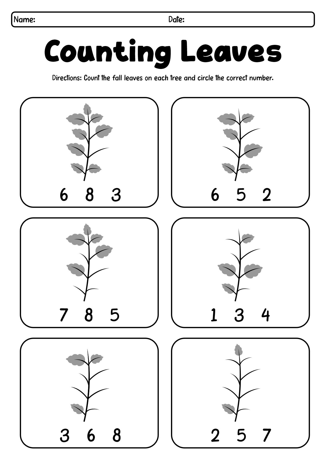 Counting Leaves Worksheets for 1st Grade