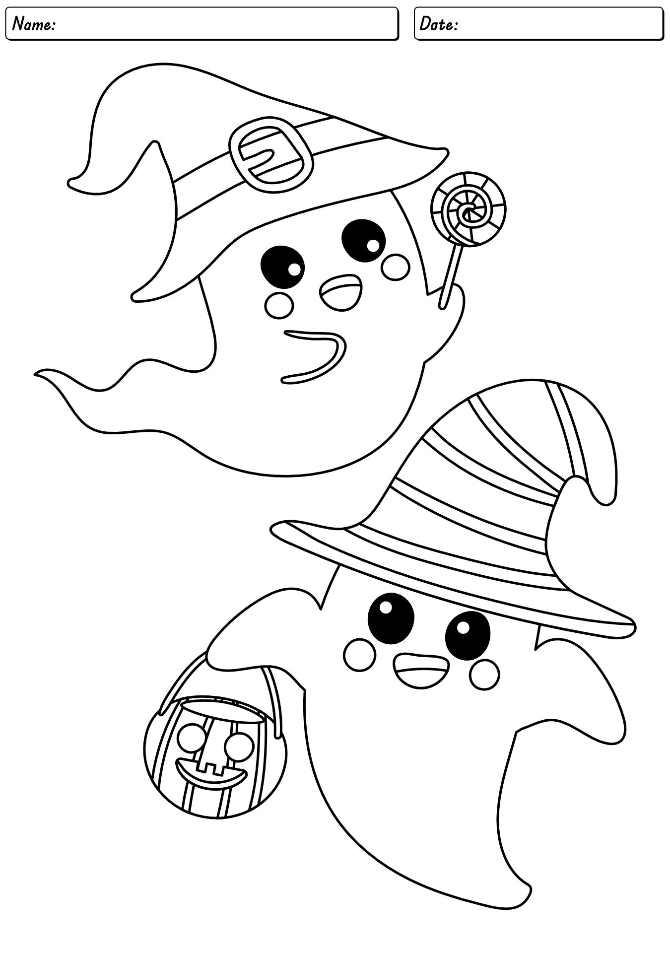 Cute Ghost Halloween Coloring Worksheets for Kids