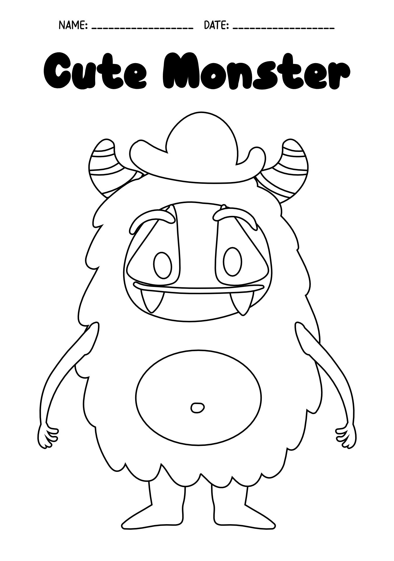 Cute Monster Halloween Coloring Worksheets for Preschoolers