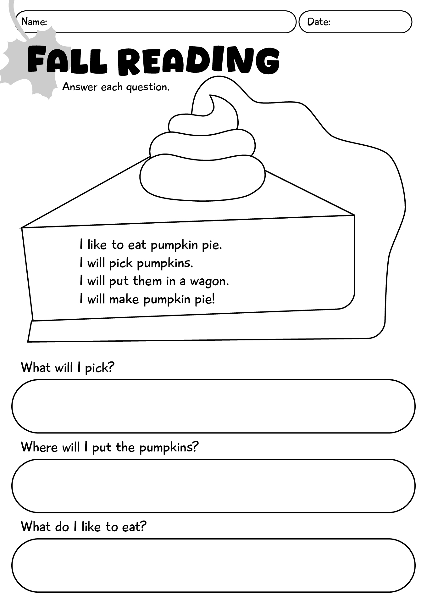 Easy Fall Reading Worksheet For 1st Grade