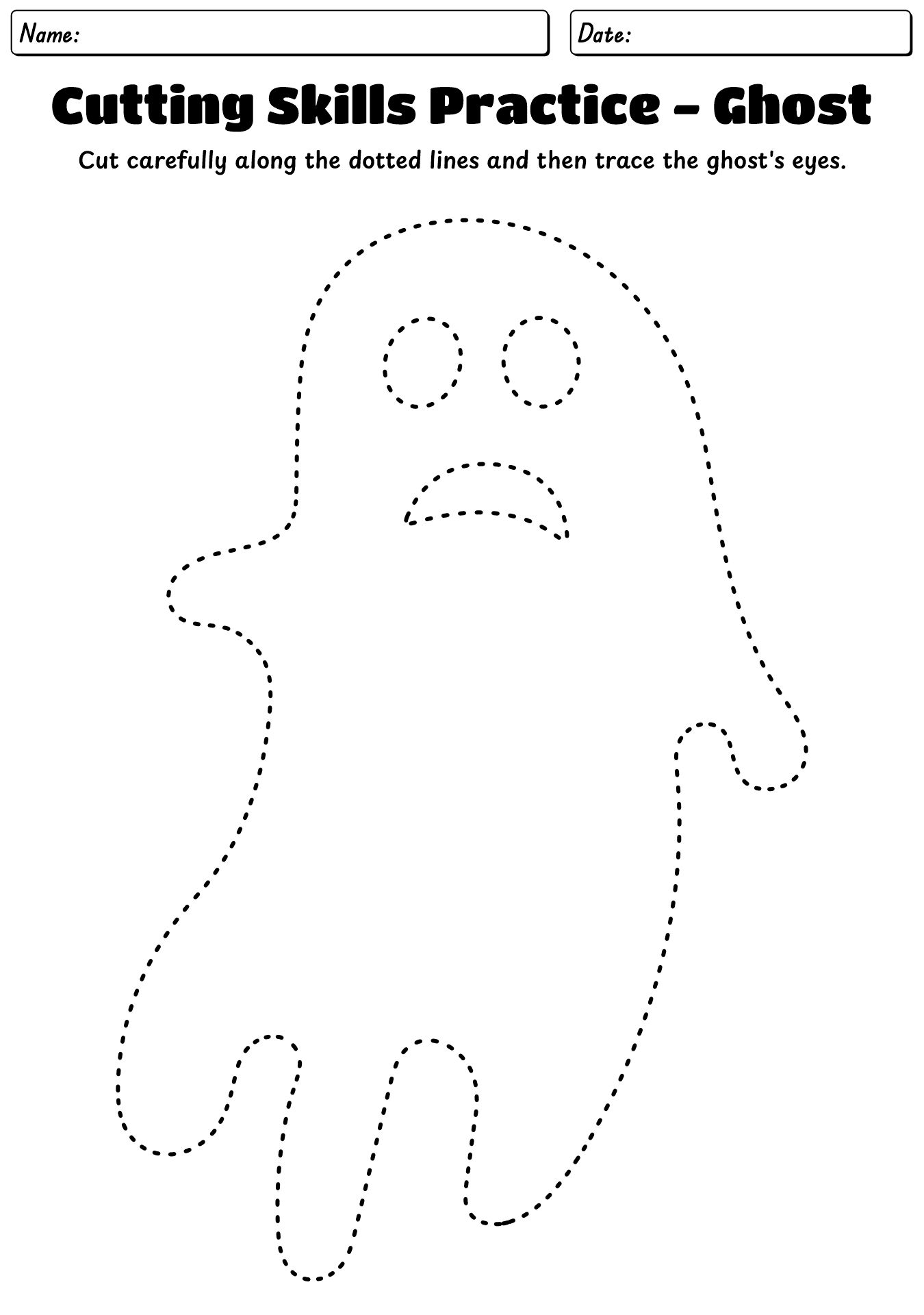 Easy Halloween Cutting Practice Worksheet for Kids