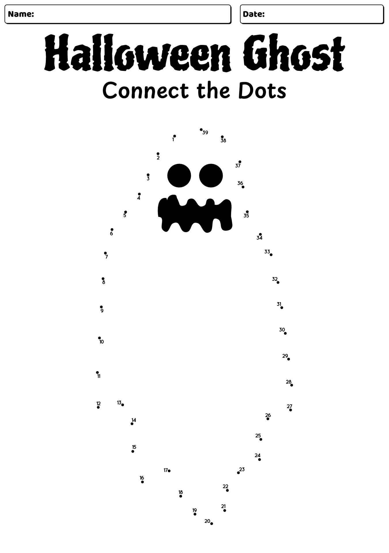 Easy Halloween Ghost Connect the Dots Worksheet