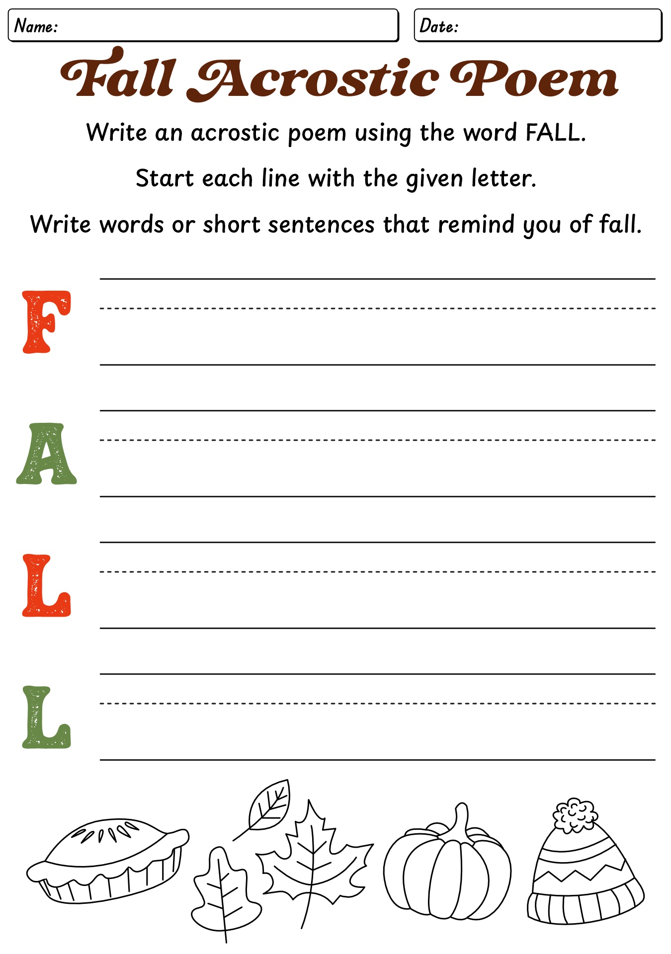 Fall Acrostic Poem Worksheet