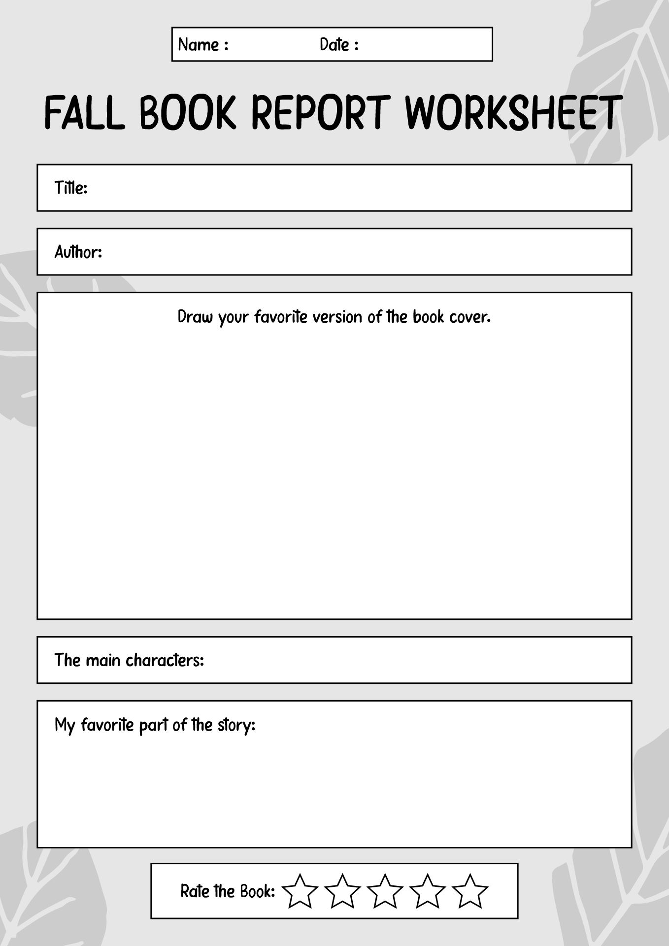Fall Book Report and Reading Analysis Worksheets