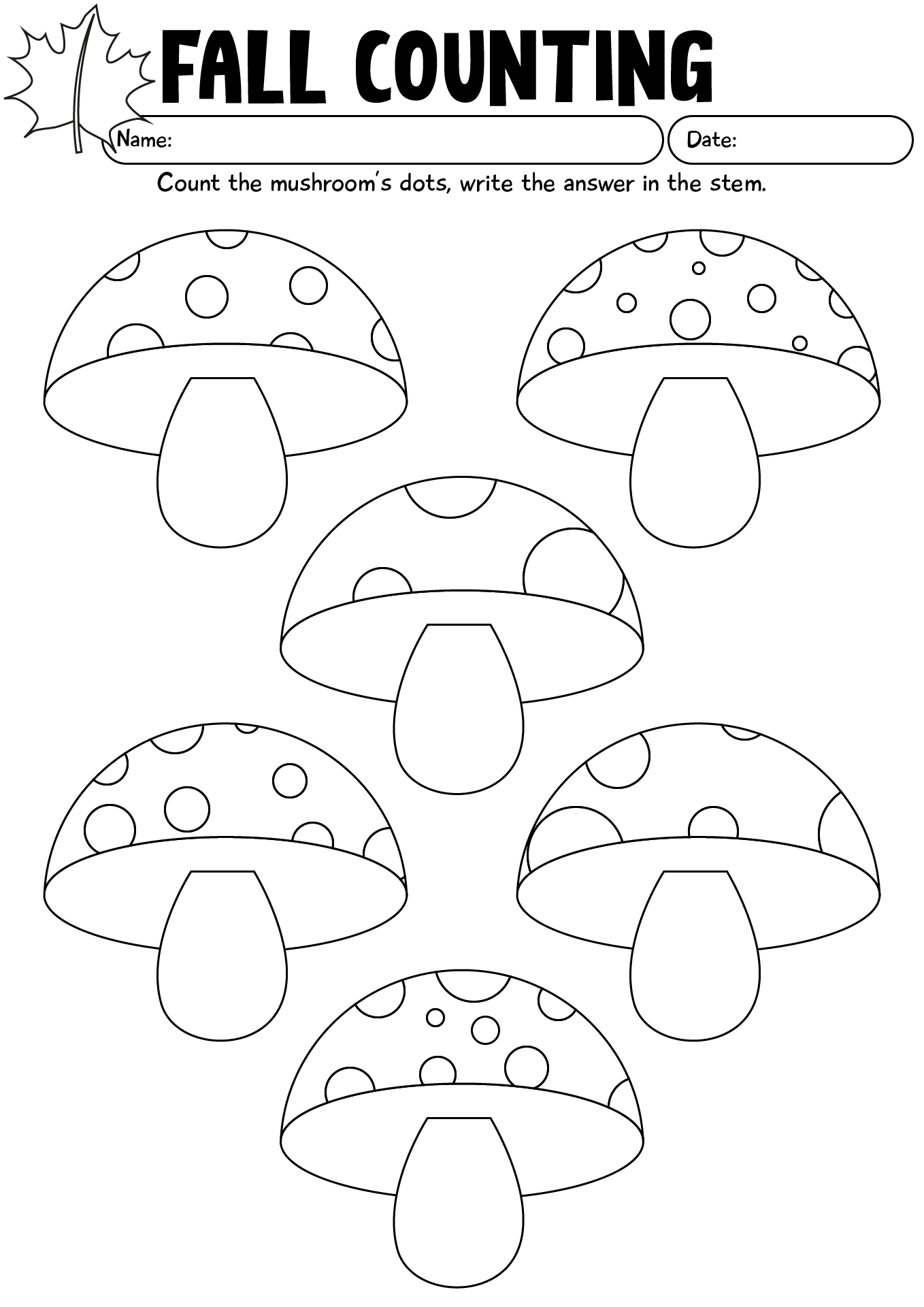 Fall Counting Worksheet For First Grade