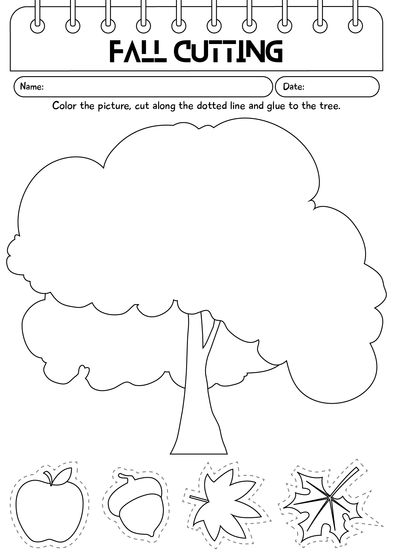 Fall Cutting Practice Worksheet For Preschool