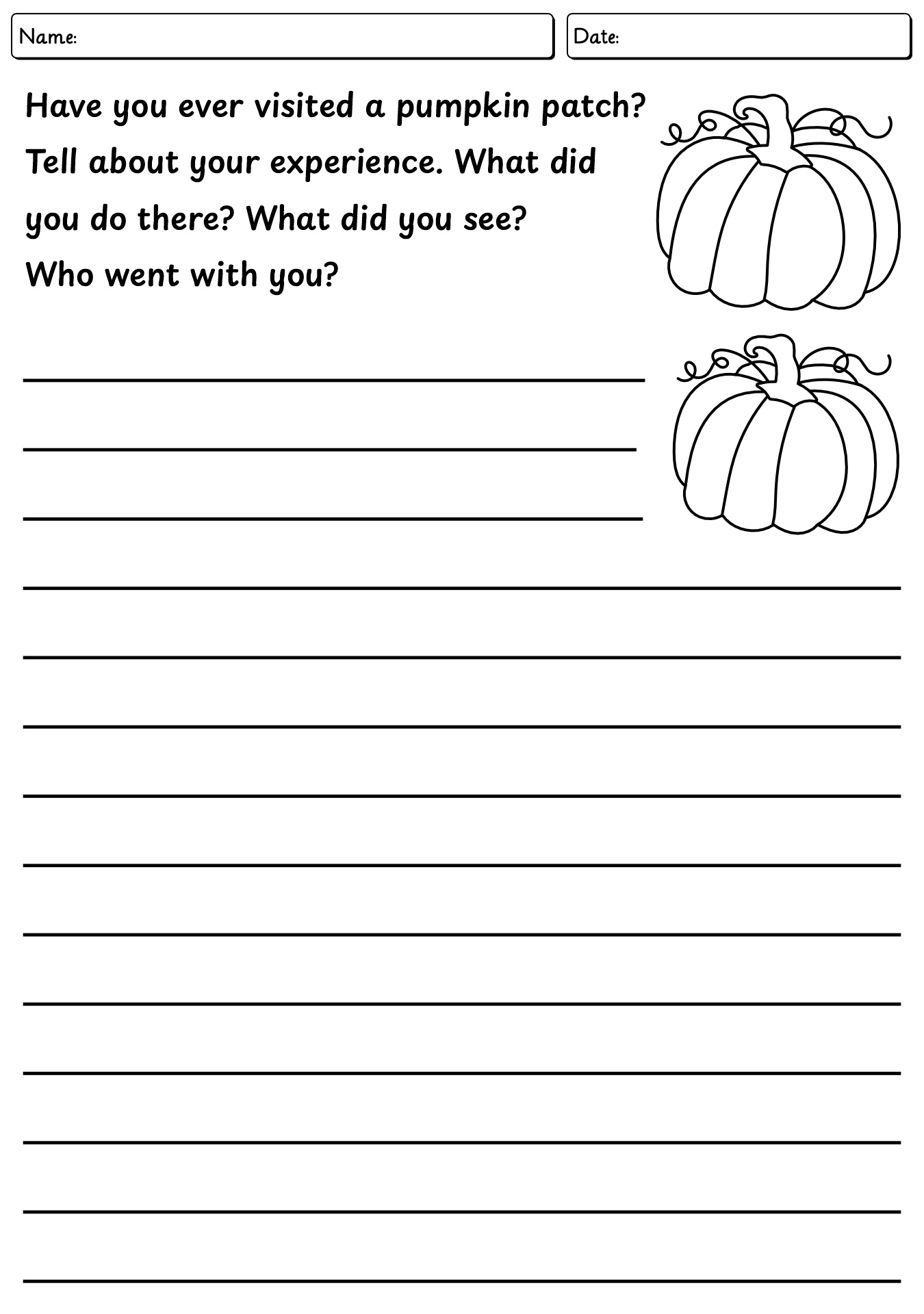Fall Experience Writing Worksheet