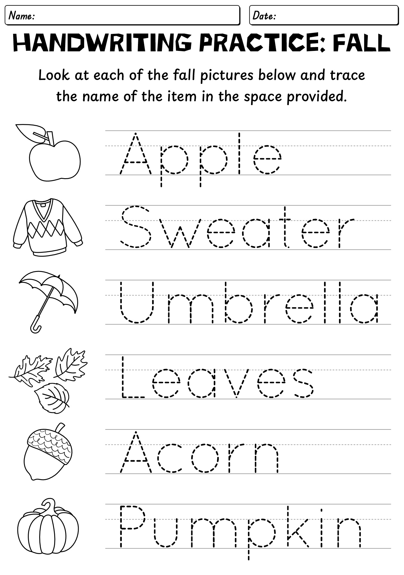 Fall Handwriting Worksheet
