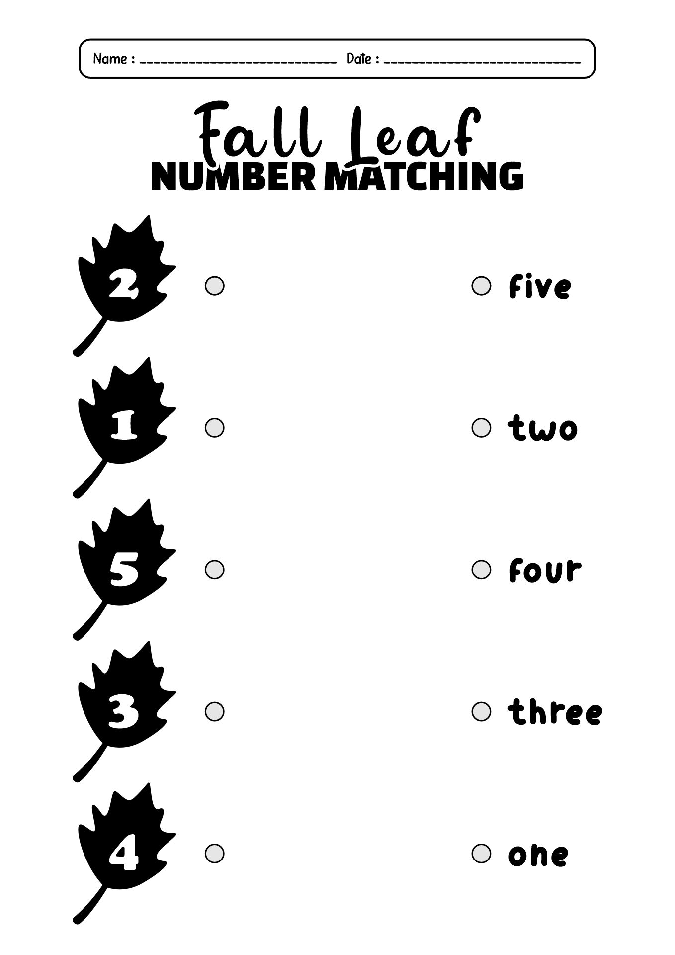 Fall Leaf Number Matching Worksheets