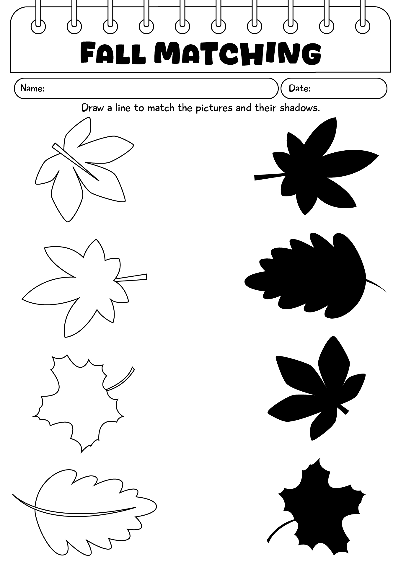 Fall Matching Worksheet Activity