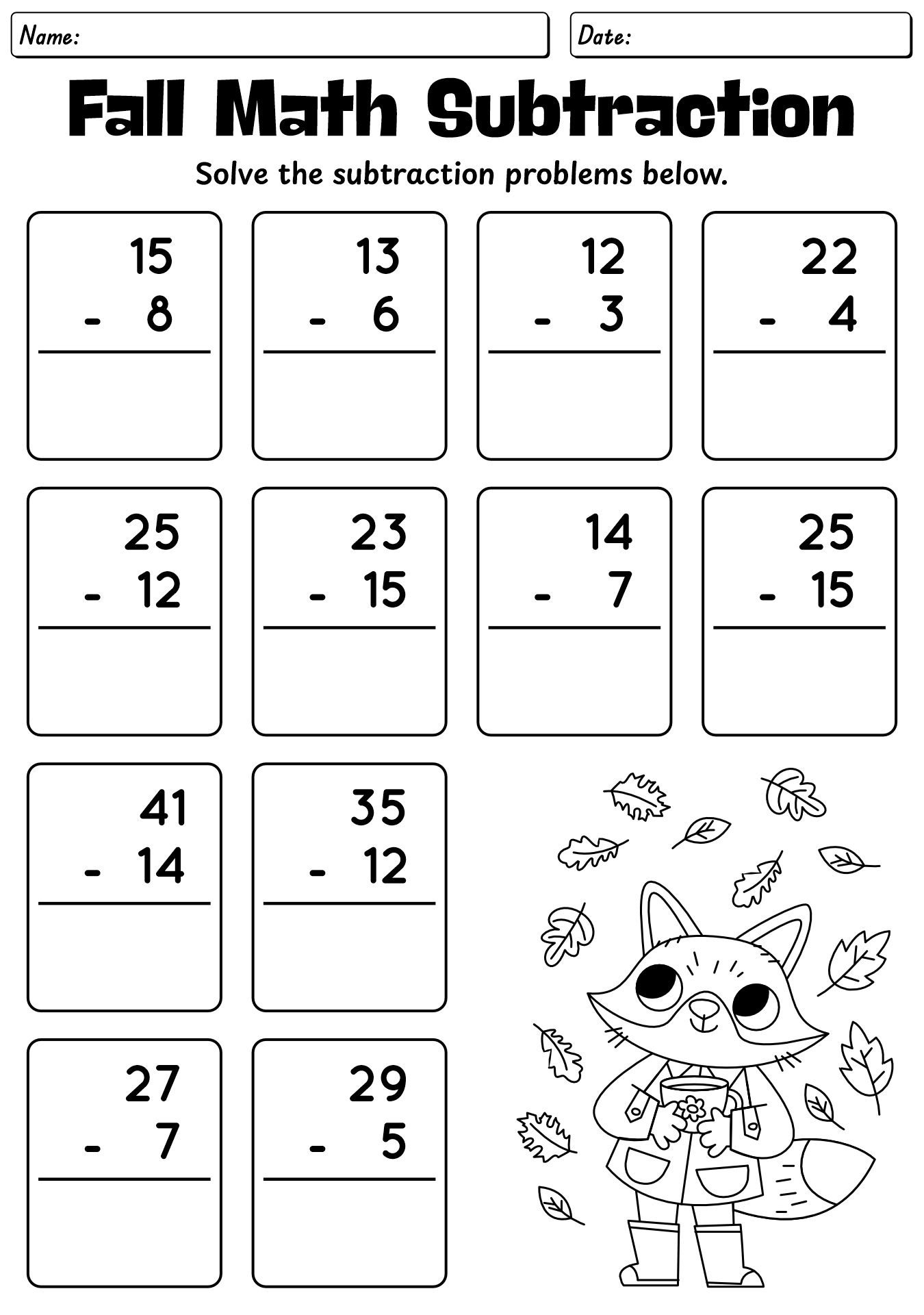 Fall Math Practice Worksheets For 1st Grade