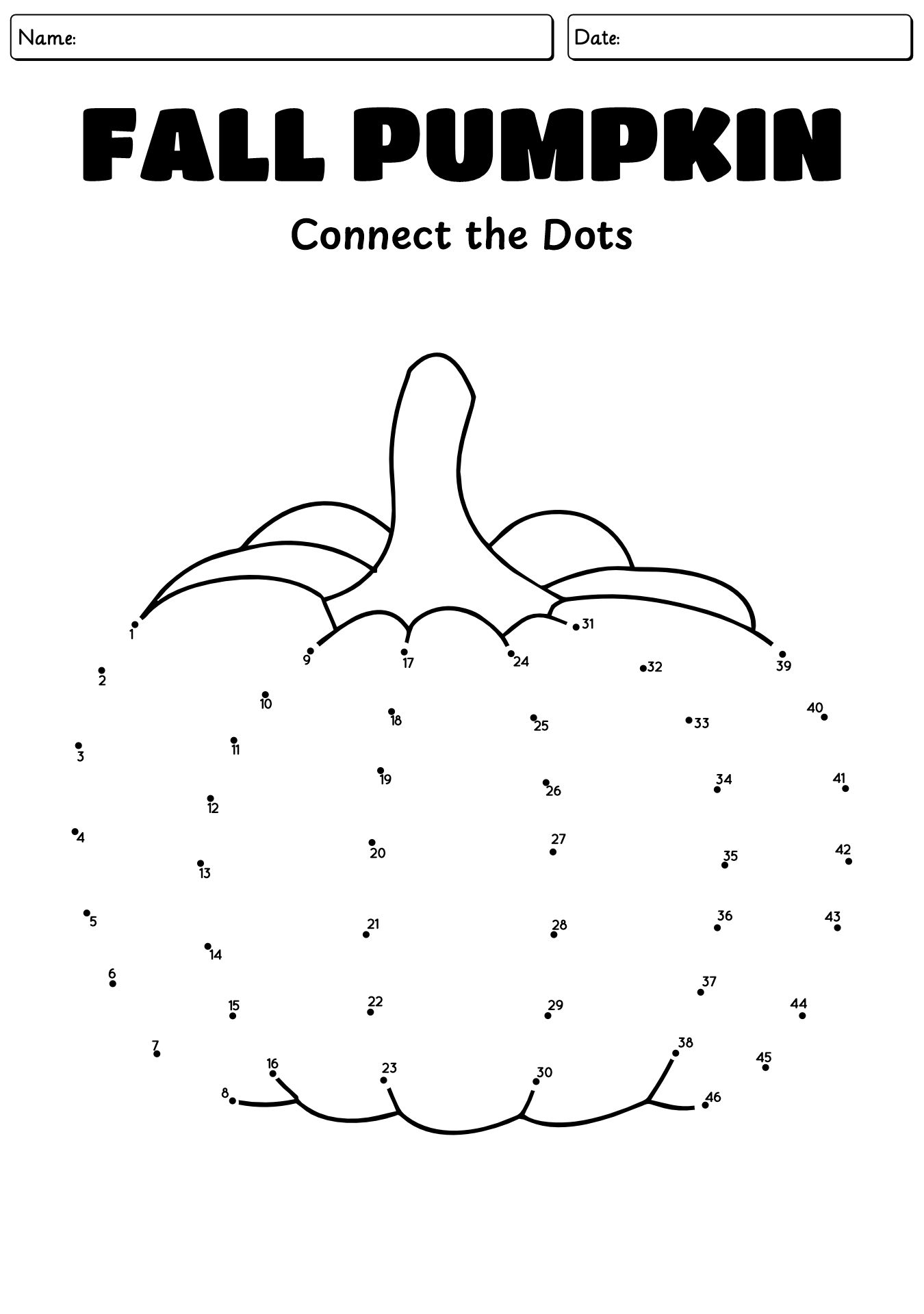 Fall Pumpkin Dot To Dot Worksheet For Kids