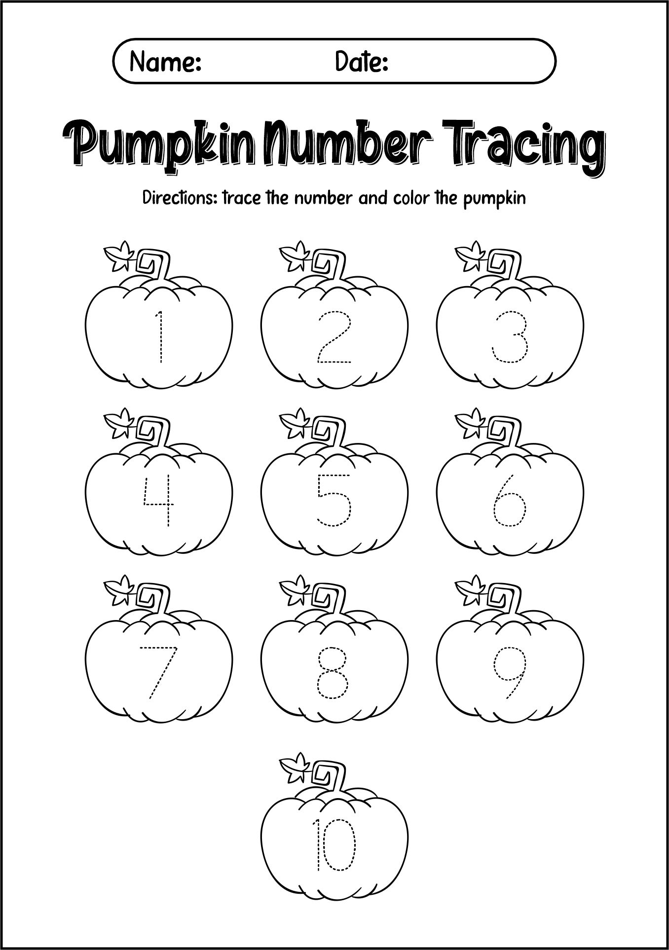 Fall Pumpkin Tracing Exercise