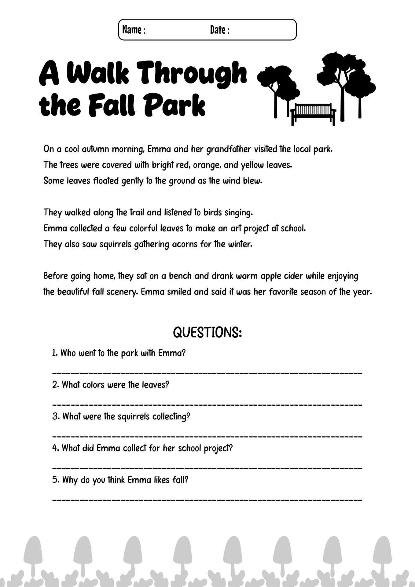 Fall Reading and Writing Worksheets