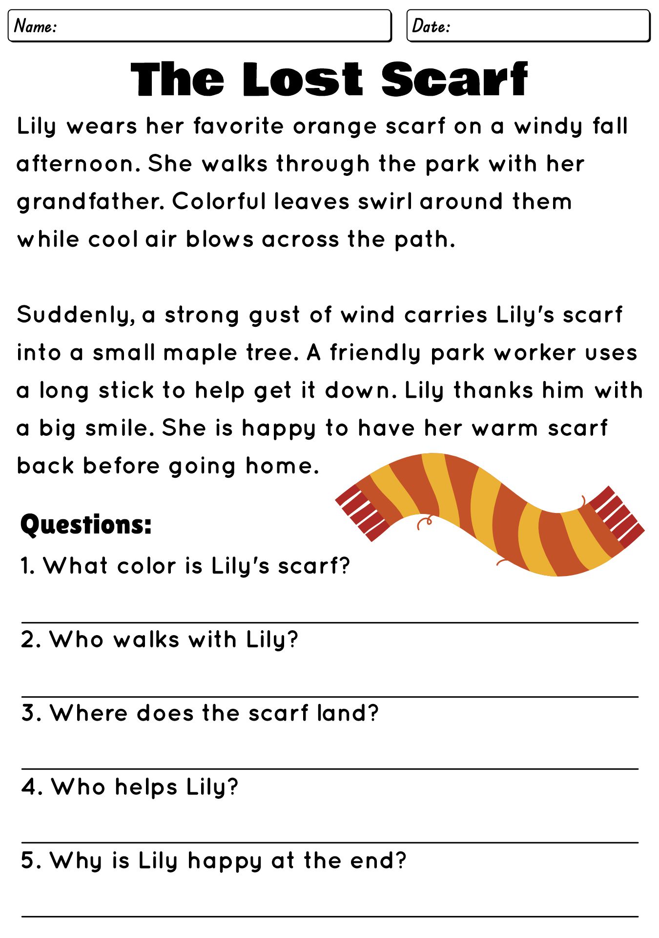 Fall Reading Comprehension Worksheets for Elementary Students