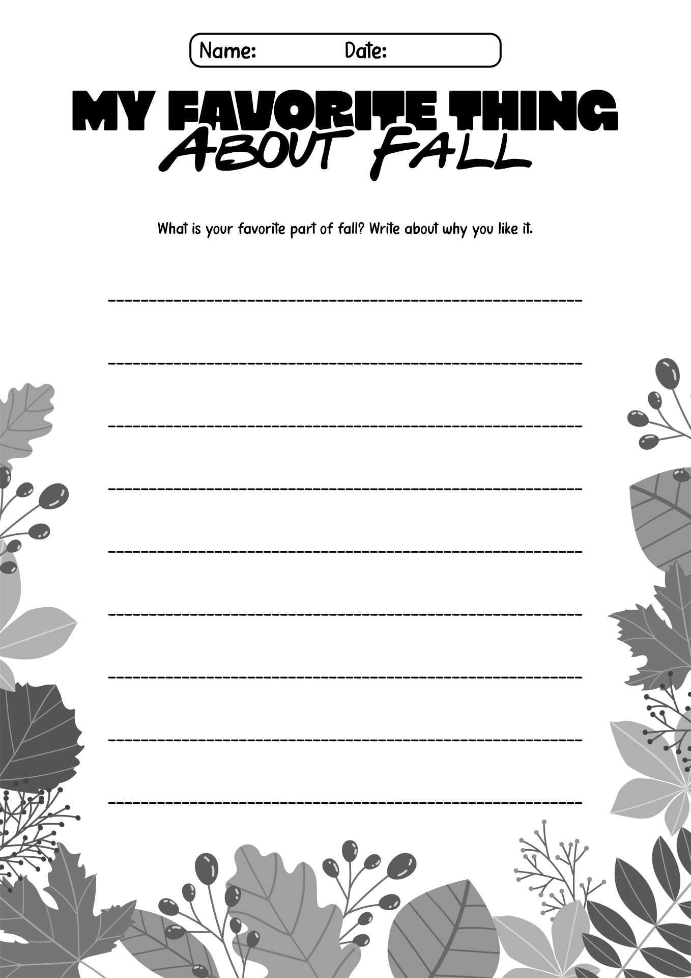 Fall Season Writing Prompts for 3rd Grade
