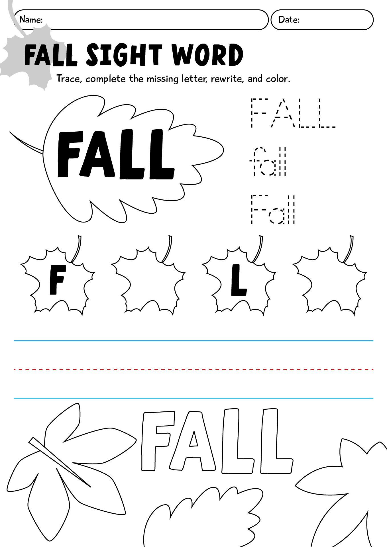 Fall Sight Word Fluency Worksheet