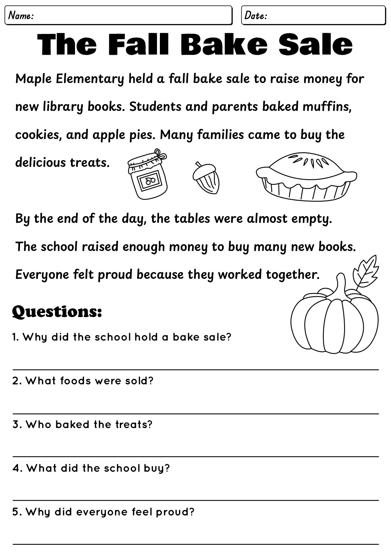 Fall Stories Worksheets For Comprehension