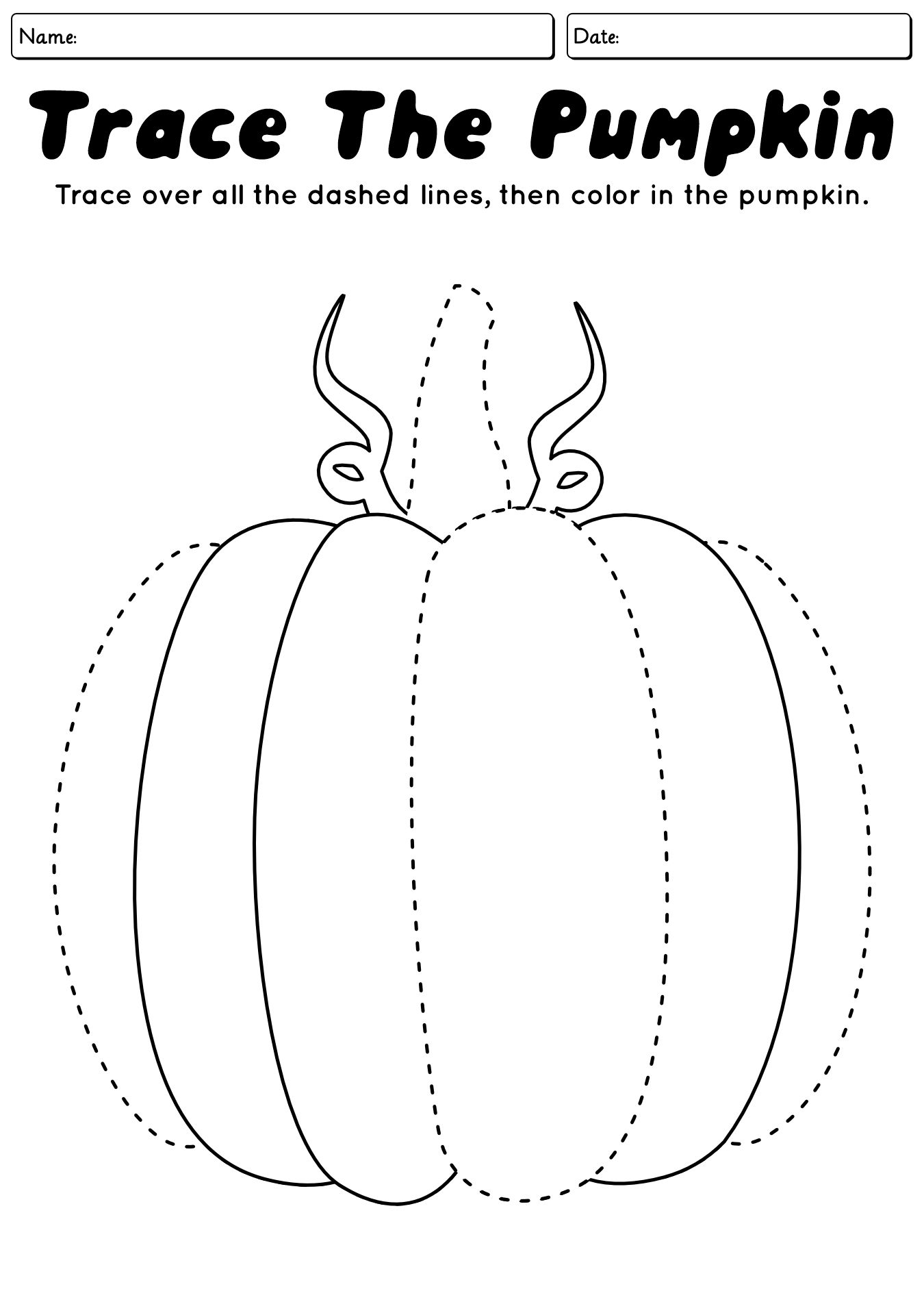 Fall Theme Pumpkin Drawing Tracing Worksheet