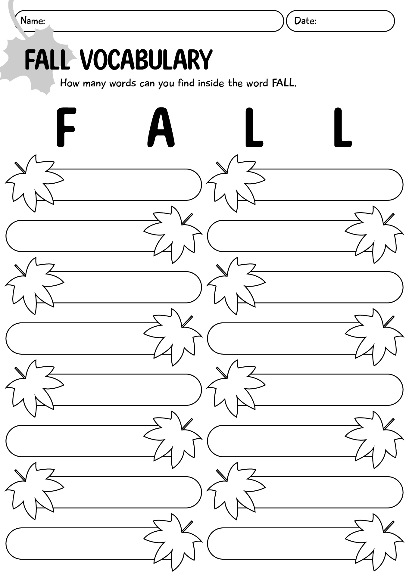 Fall Vocabulary Worksheet For 3rd Grade