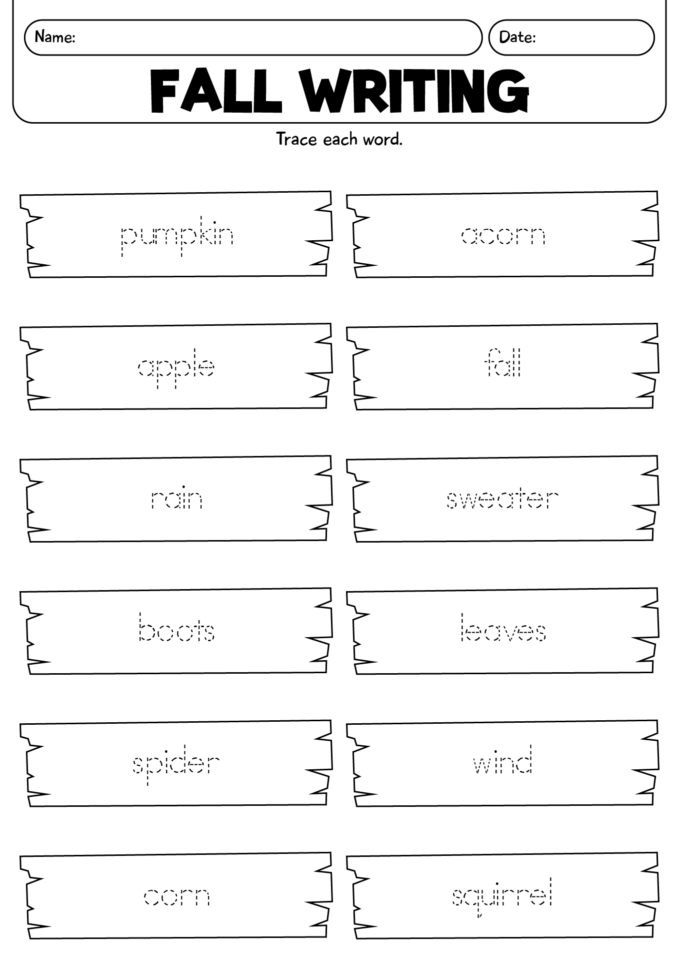 Fall Word Writing Worksheet
