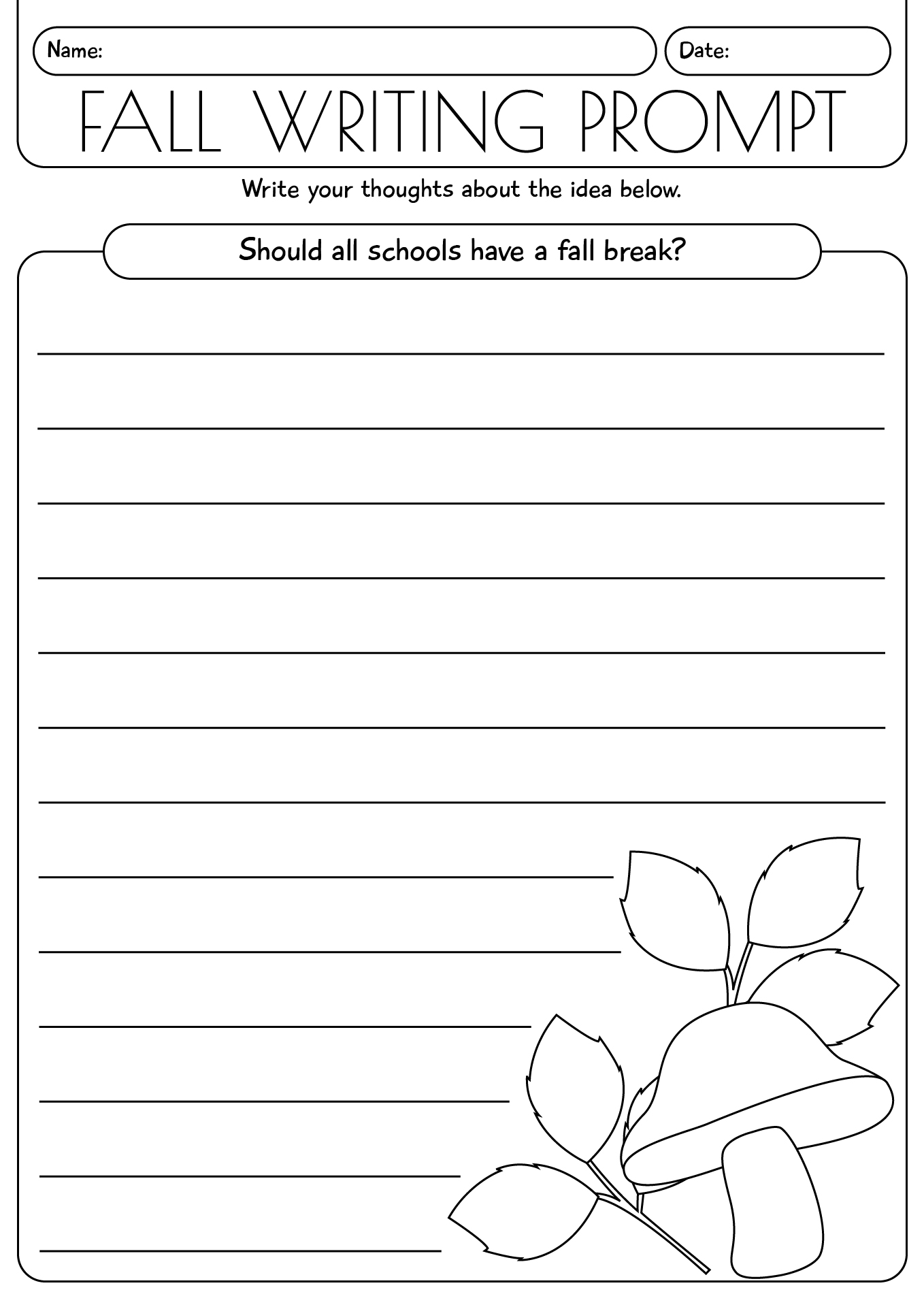 Fall Writing Prompt Worksheet For Kids