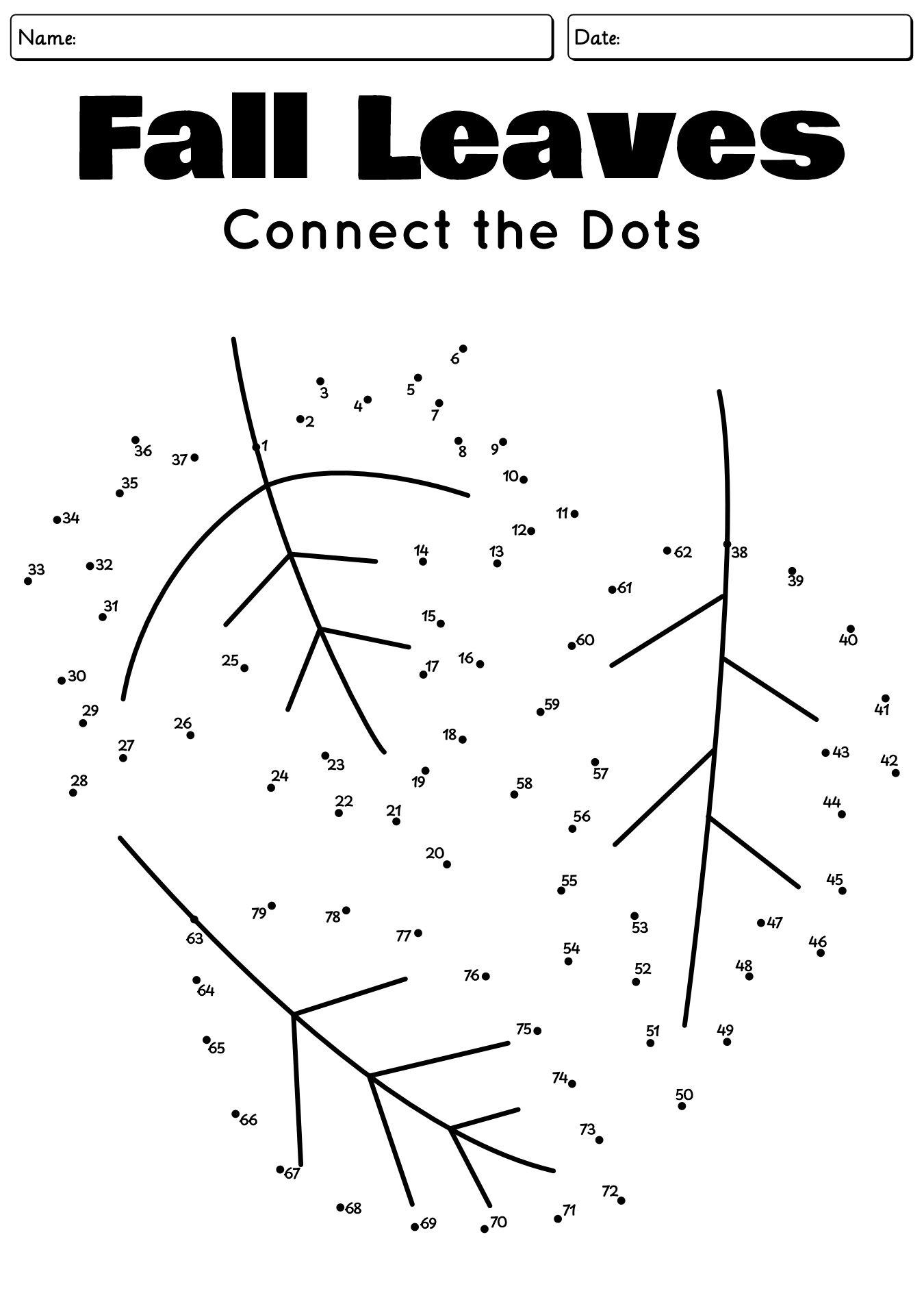Fallen Leaves Connect Teh Dots Worksheet