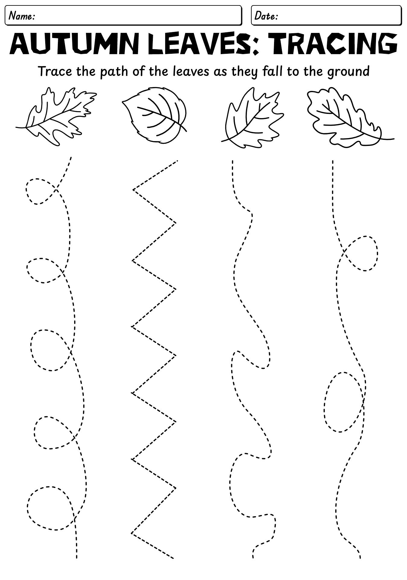 Falling Leaf Line Tracing Worksheets