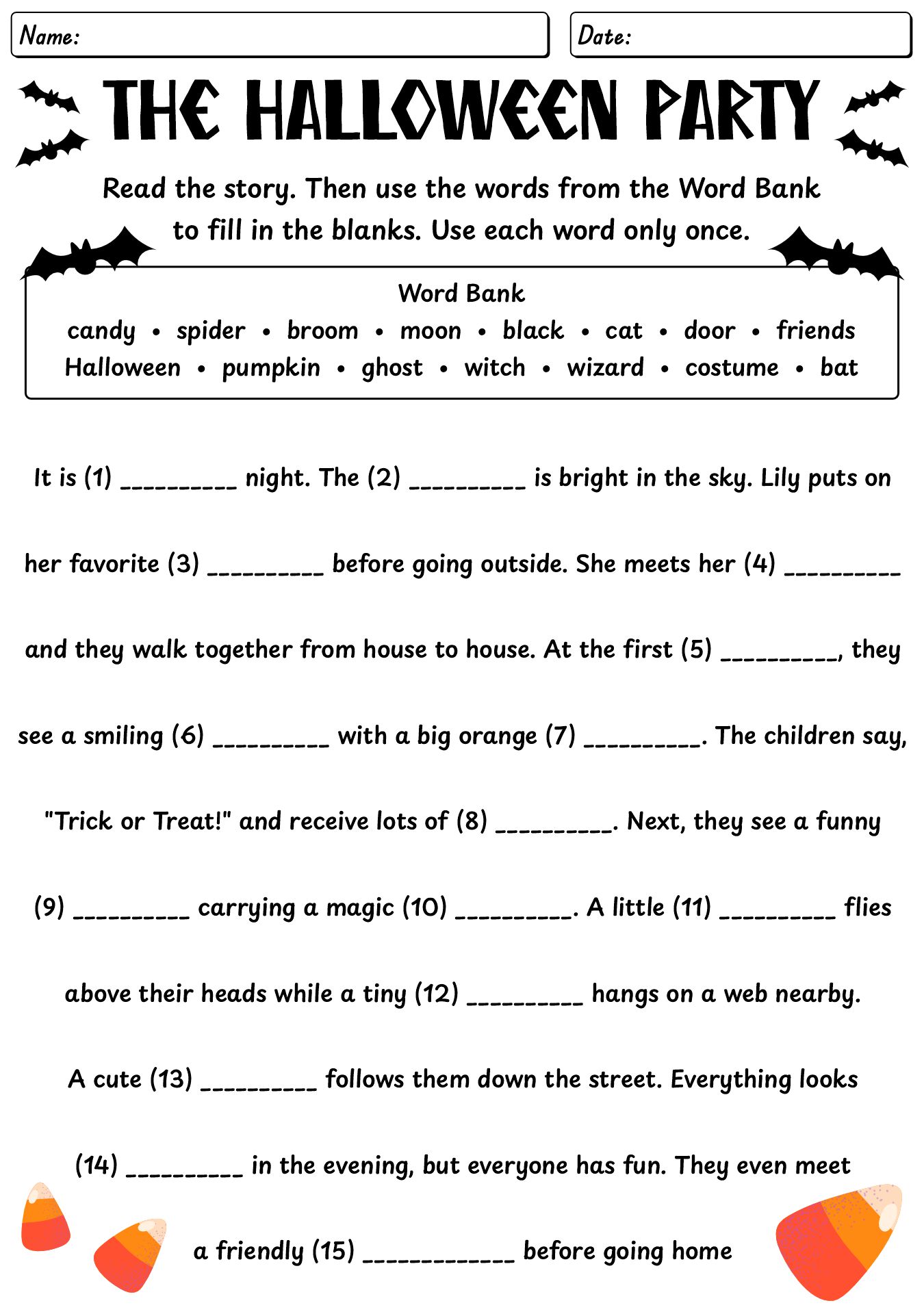 Fill-in-the-Blanks Halloween Story Worksheet