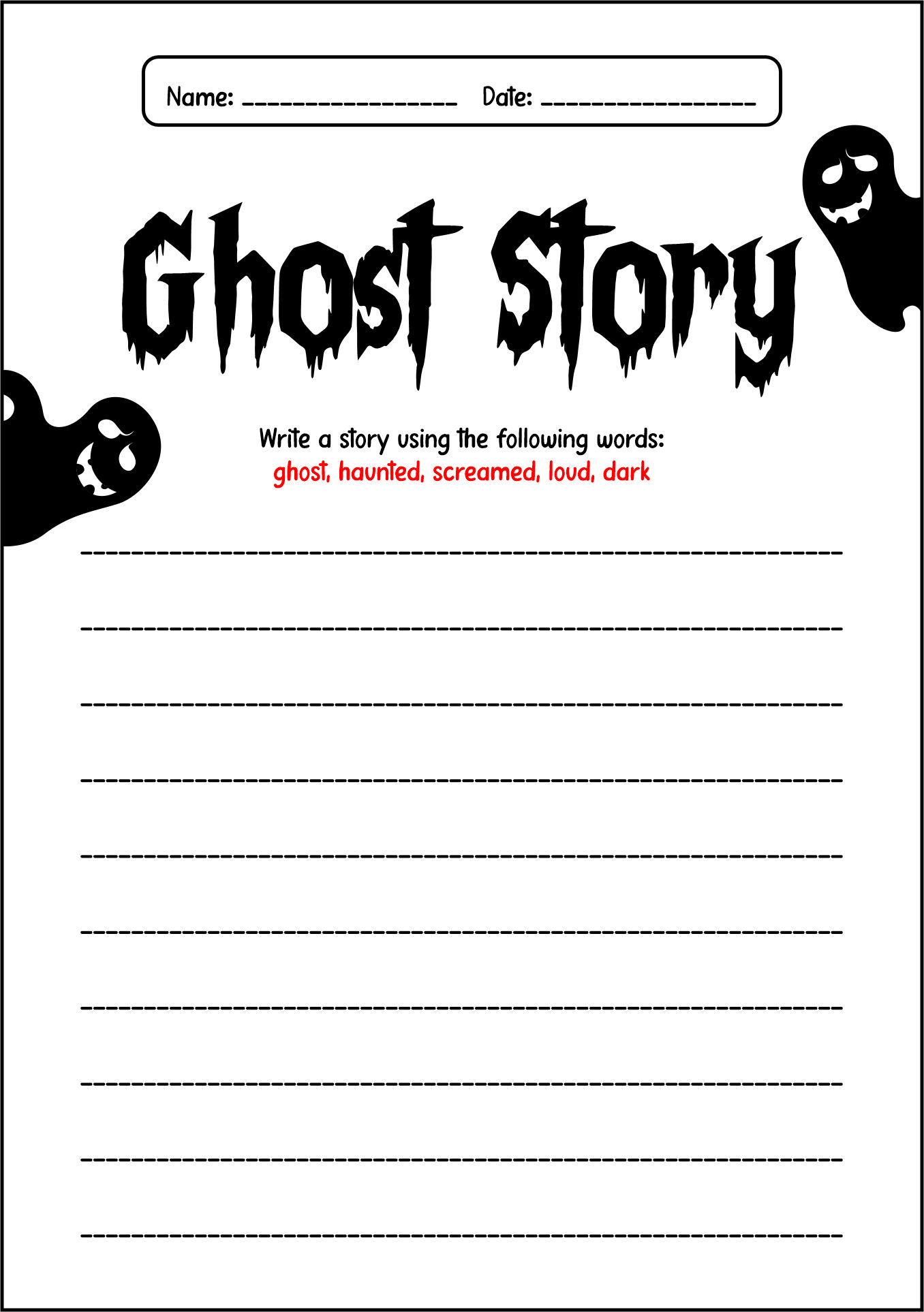 First Grade Ghost Story Writing Worksheets
