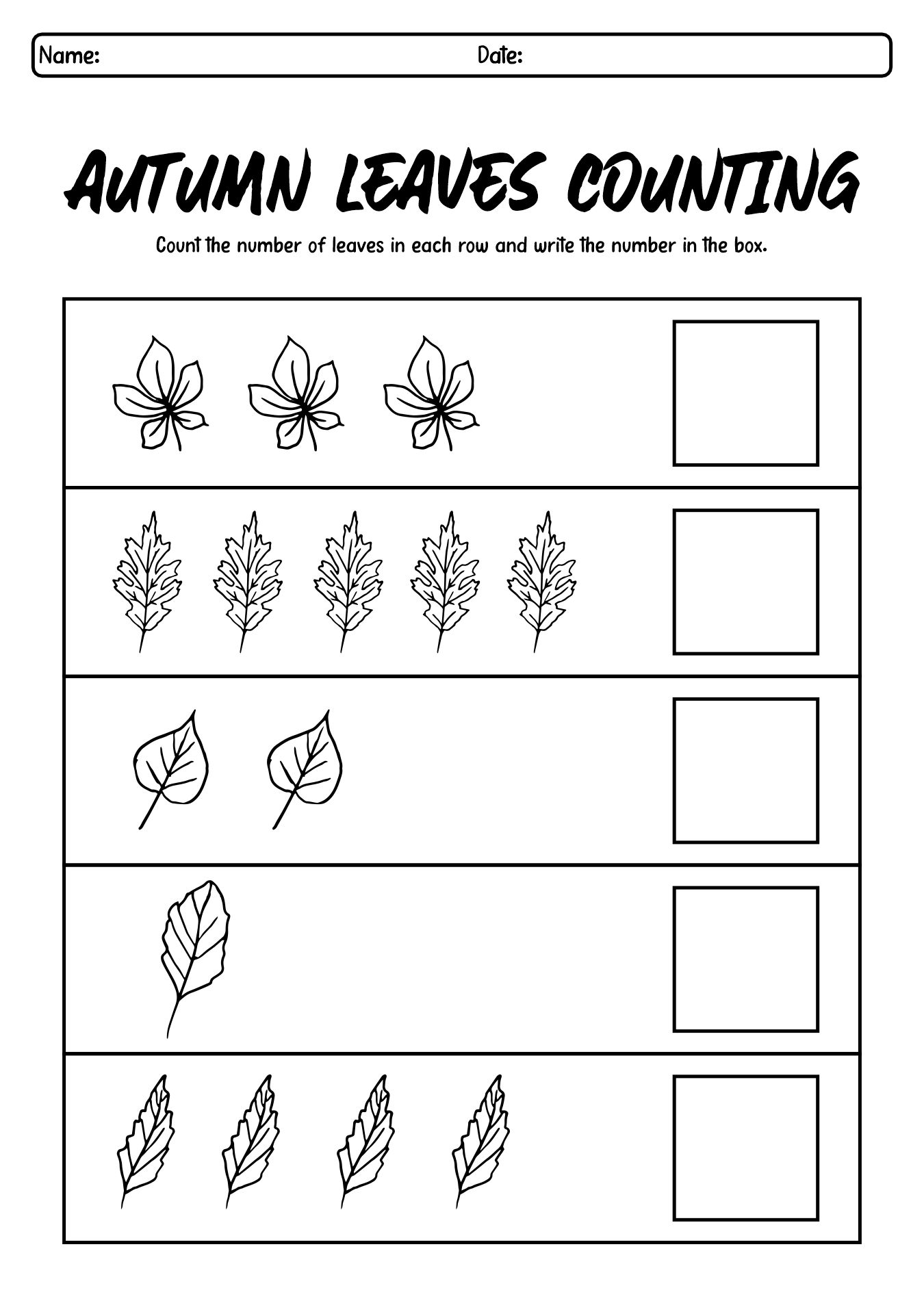 First Grade Math Worksheets Counting Leaves