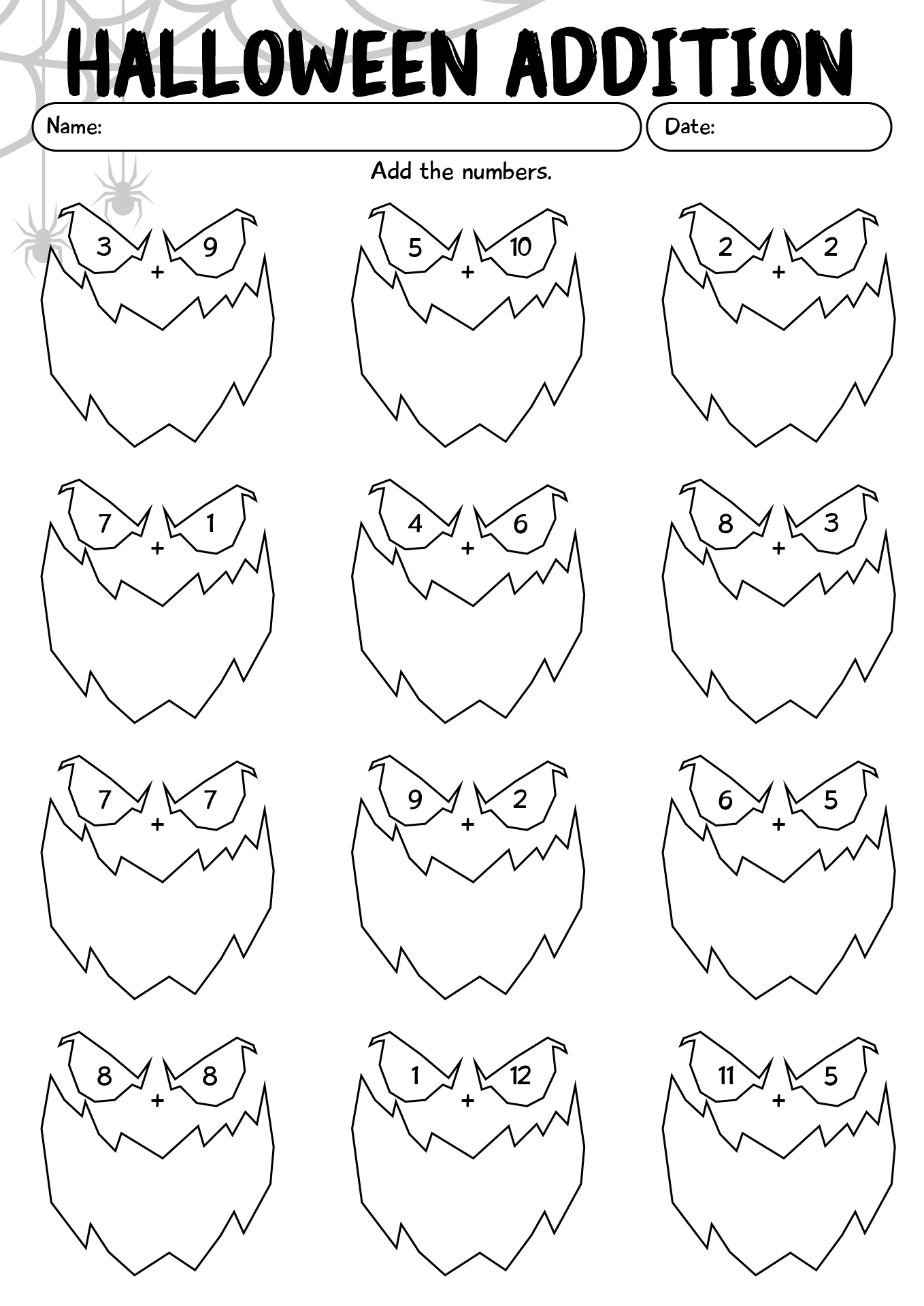 First Grade Math Worksheets Halloween
