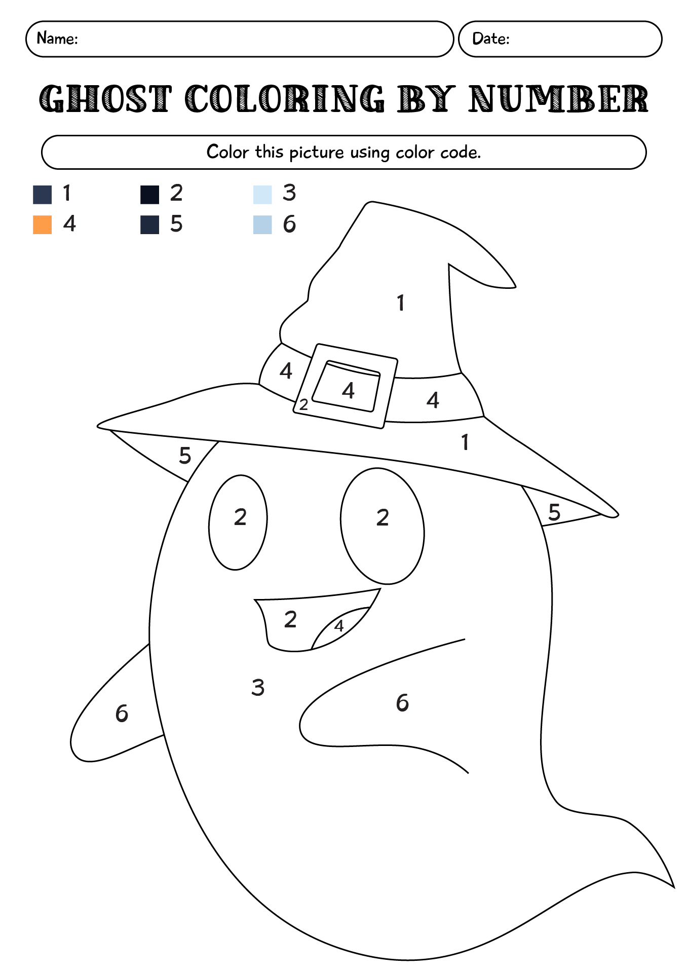 Friendly Ghost Coloring By Number Worksheet