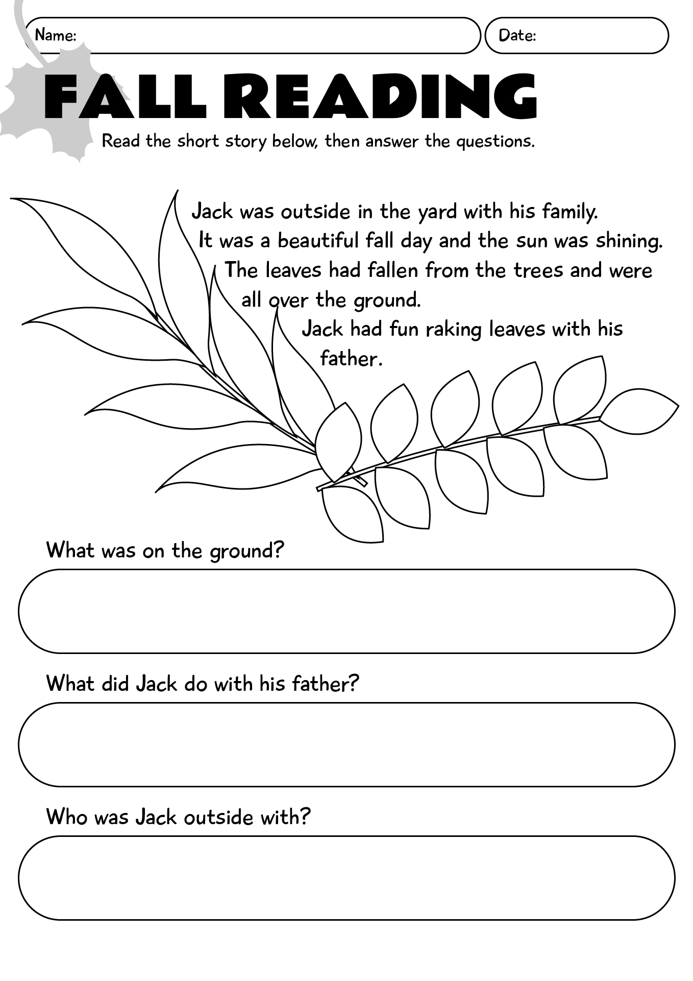 Fun Fall Reading Worksheet For Elementary