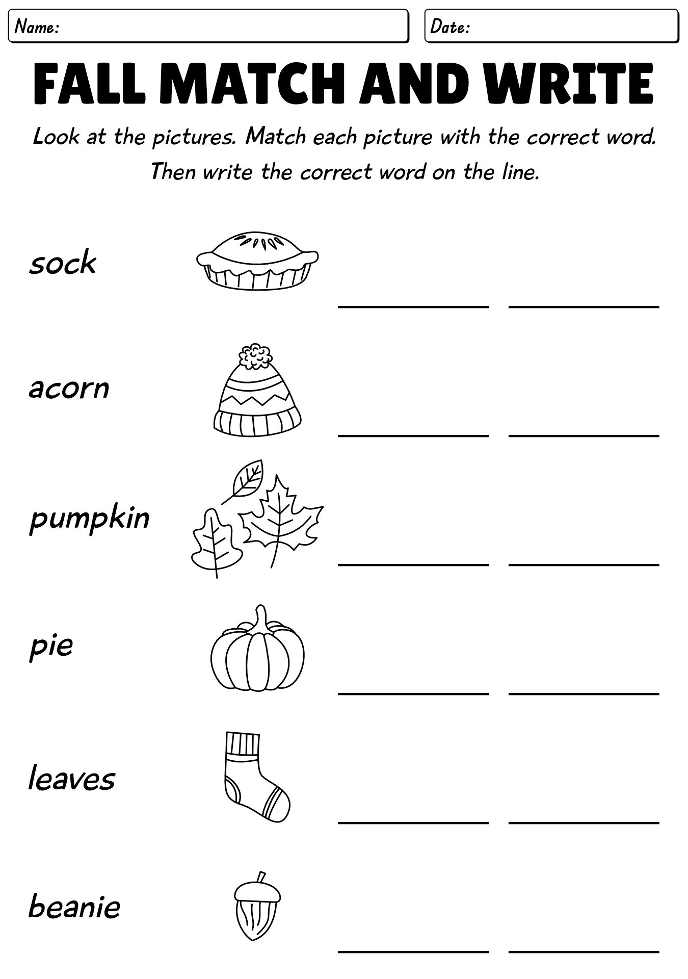 Fun Fall Worksheet Activity