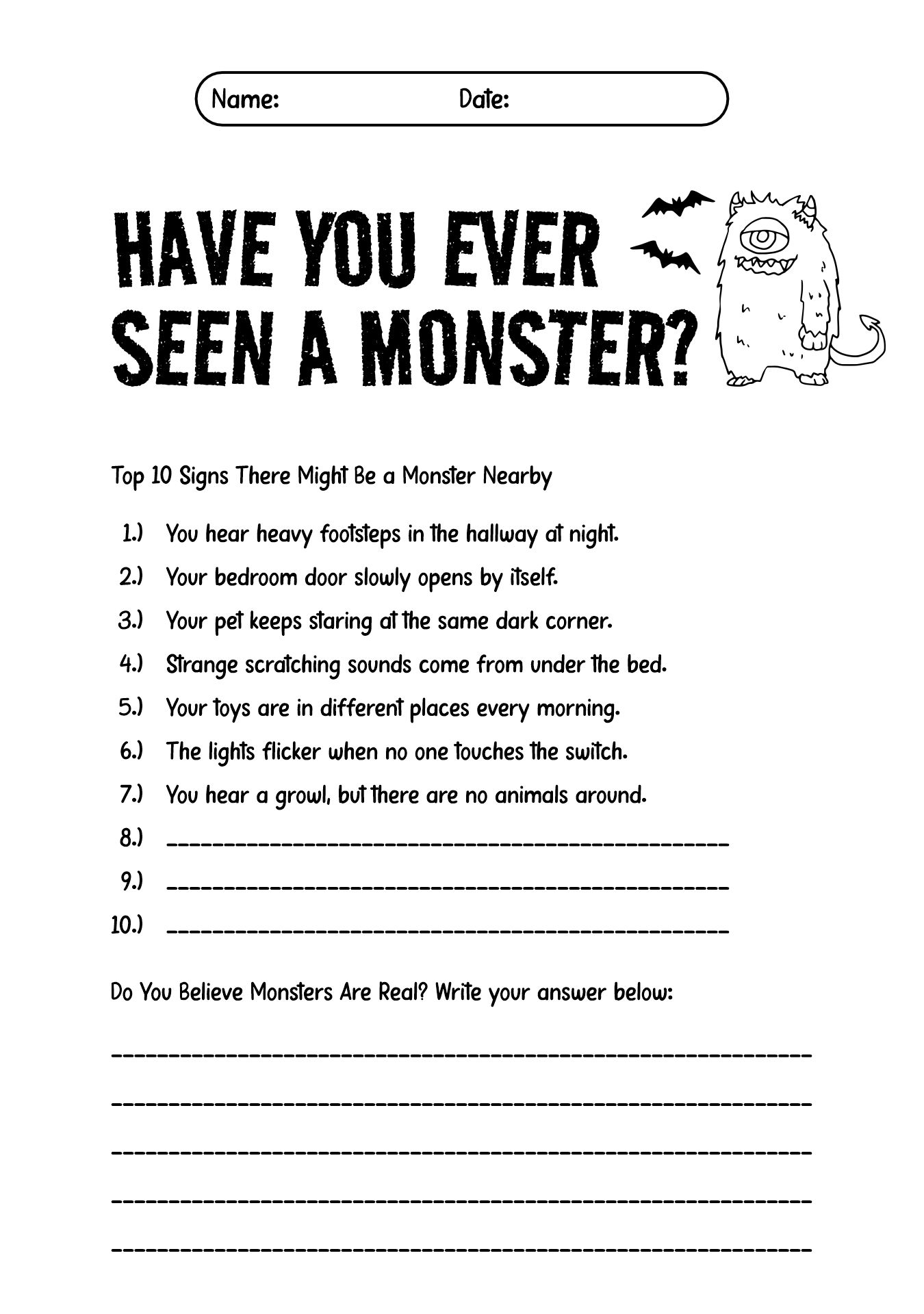 Fun Ghost Story Worksheets for 1st Graders