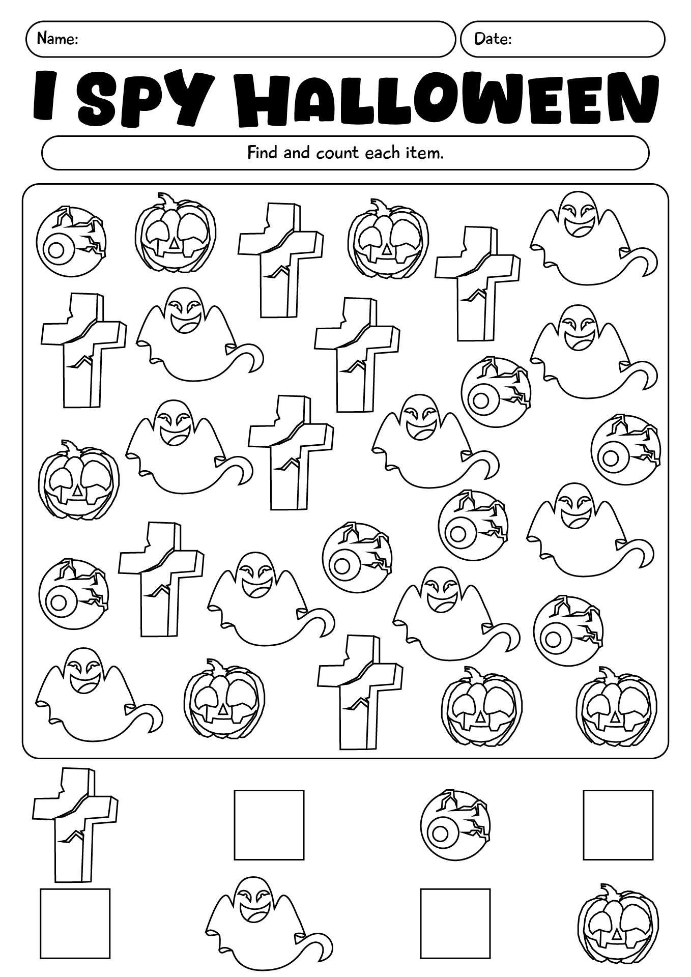 Fun Halloween I Spy Count And Color Worksheet