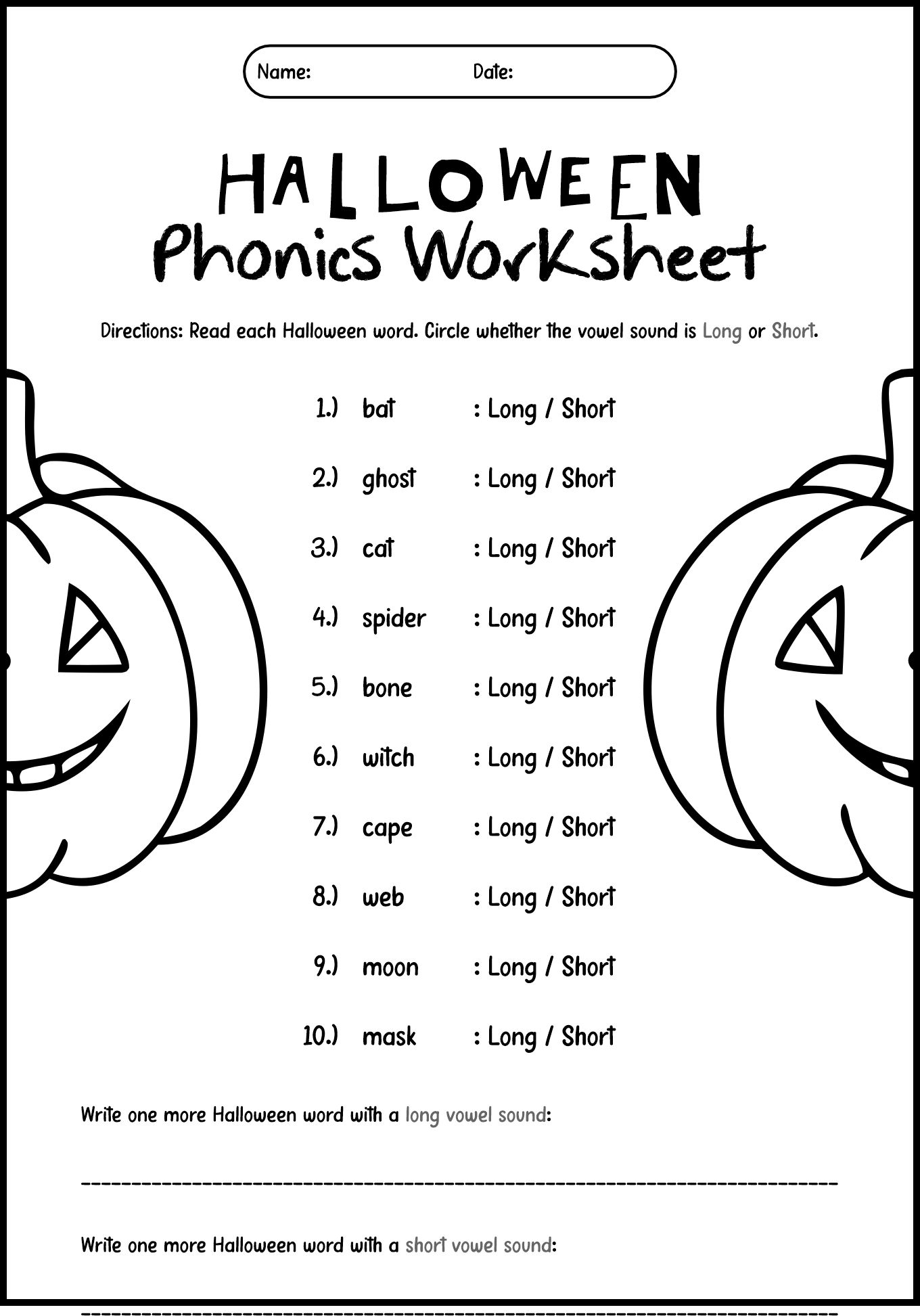 Fun Halloween Phonics Worksheets for 2nd Graders