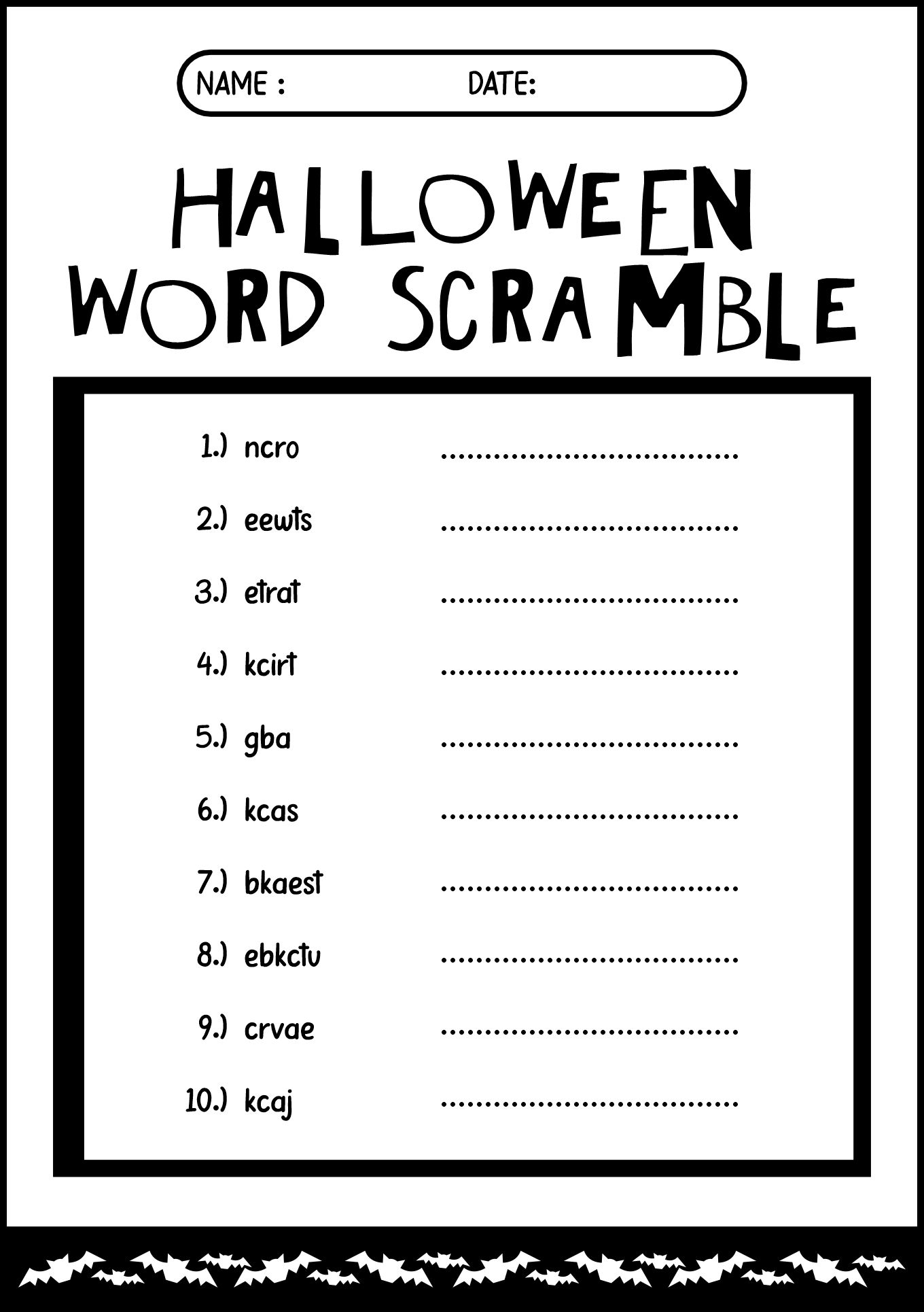 Fun Halloween Word Scramble Exercise
