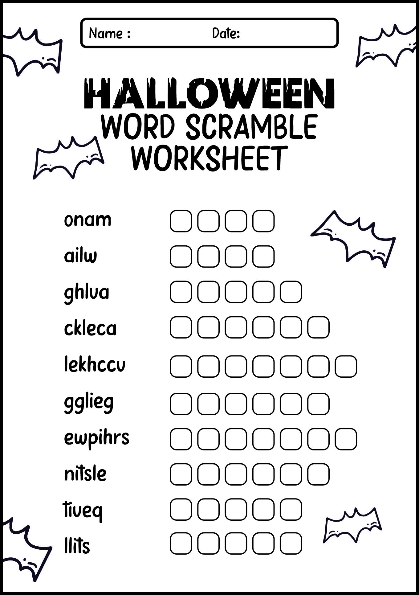 Fun Halloween Word Scramble Worksheet