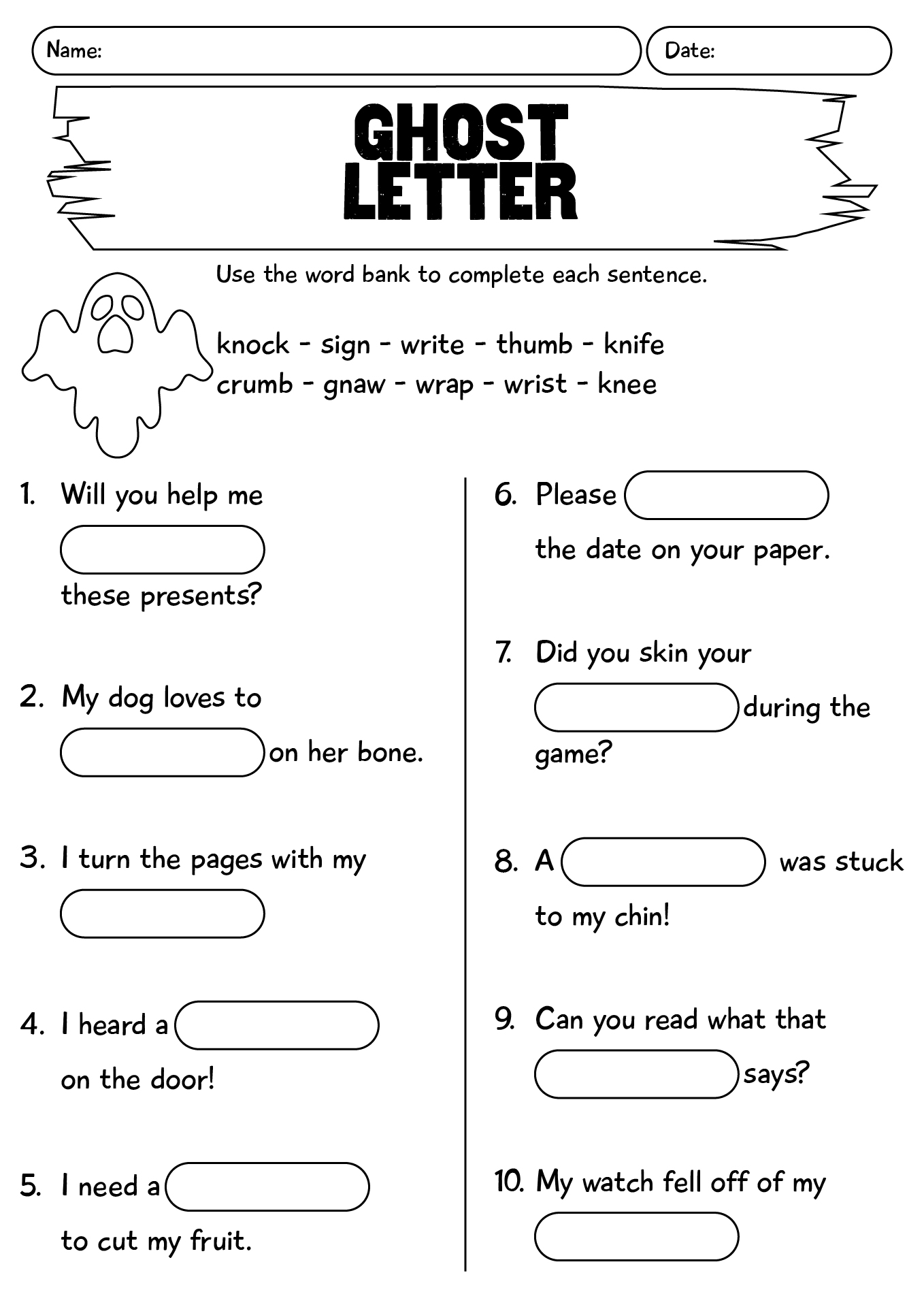 Ghost Letter Worksheet